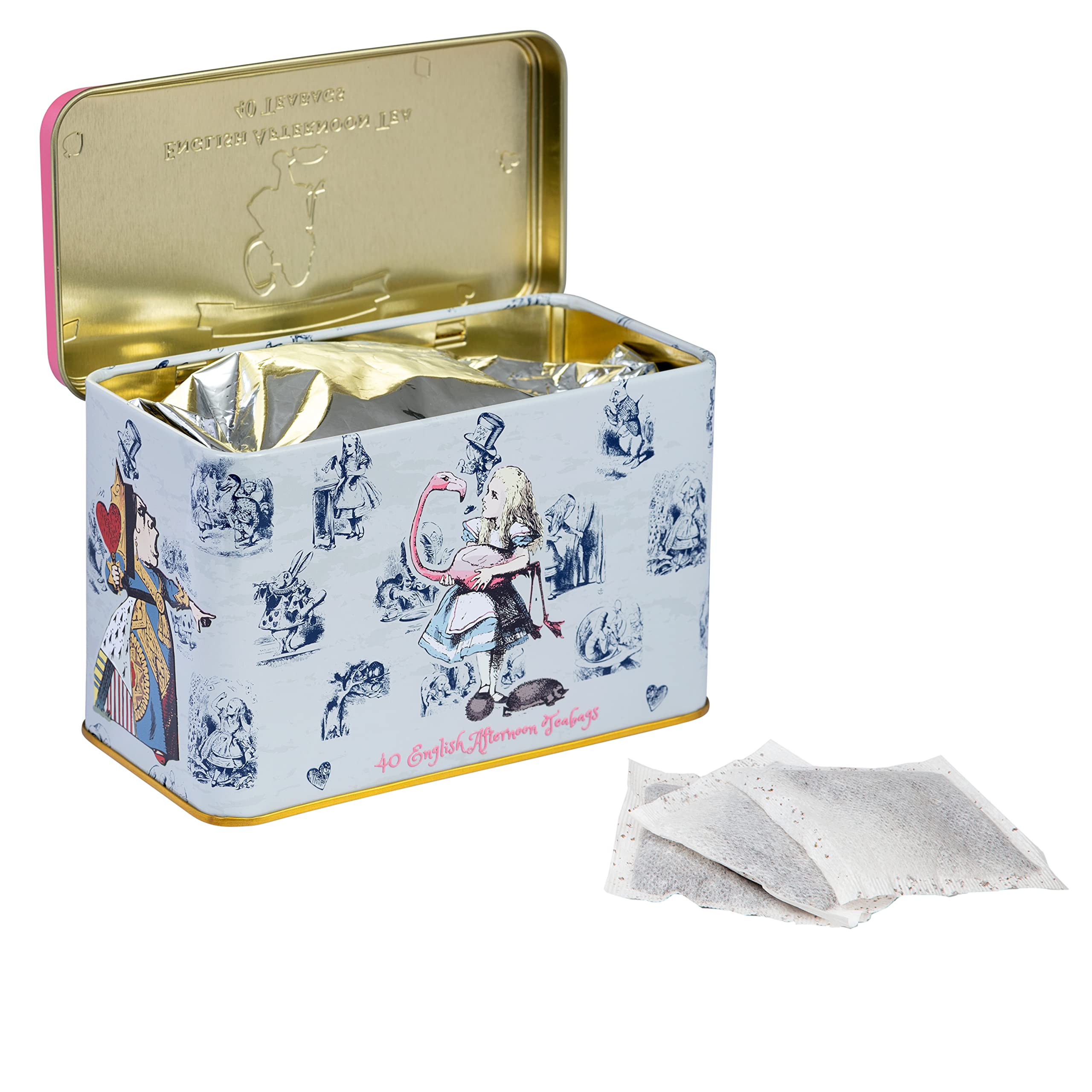 New English Teas - Pink Alice in Wonderland Tea Caddy with 40 English Afternoon Tea Bags 5