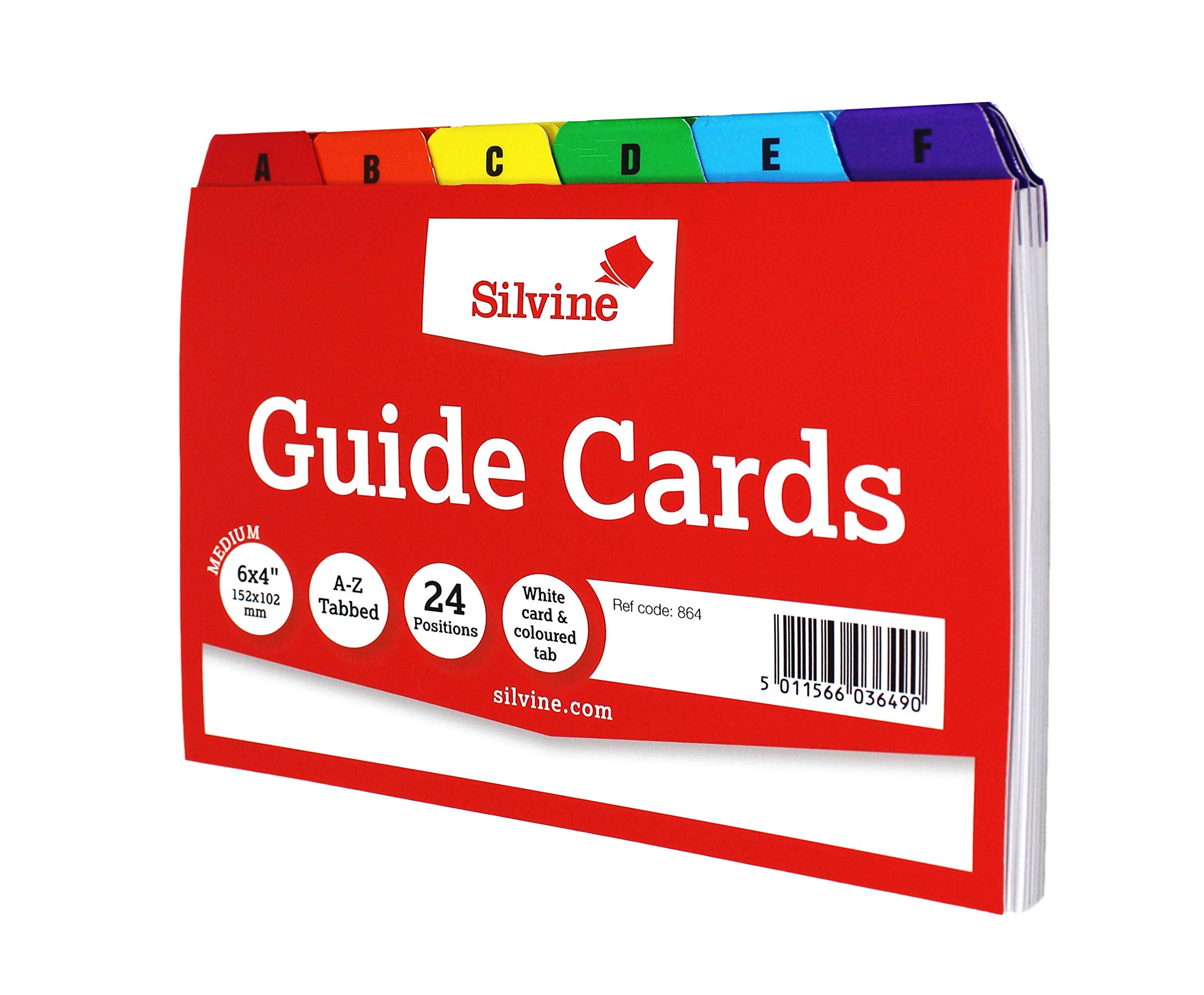 Silvine A6 Plain White Tabbed A-Z Guide Cards Ref 864 | 24 Pack | 6x4" 3