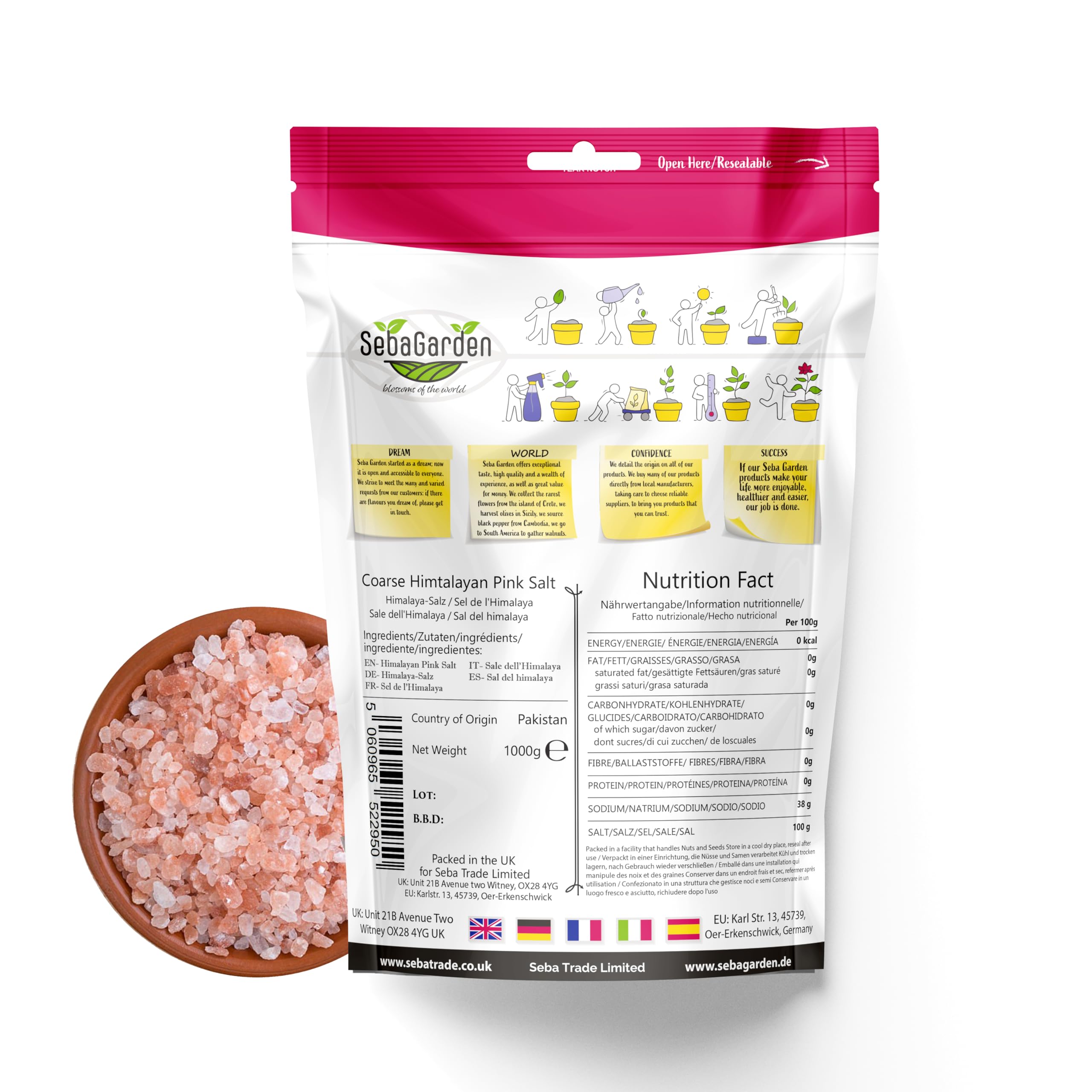 Seba Garden – 100 % reines rosa Himalaya-Salz (extrafein, 1 kg, wiederverschließbarer Doypack) 6