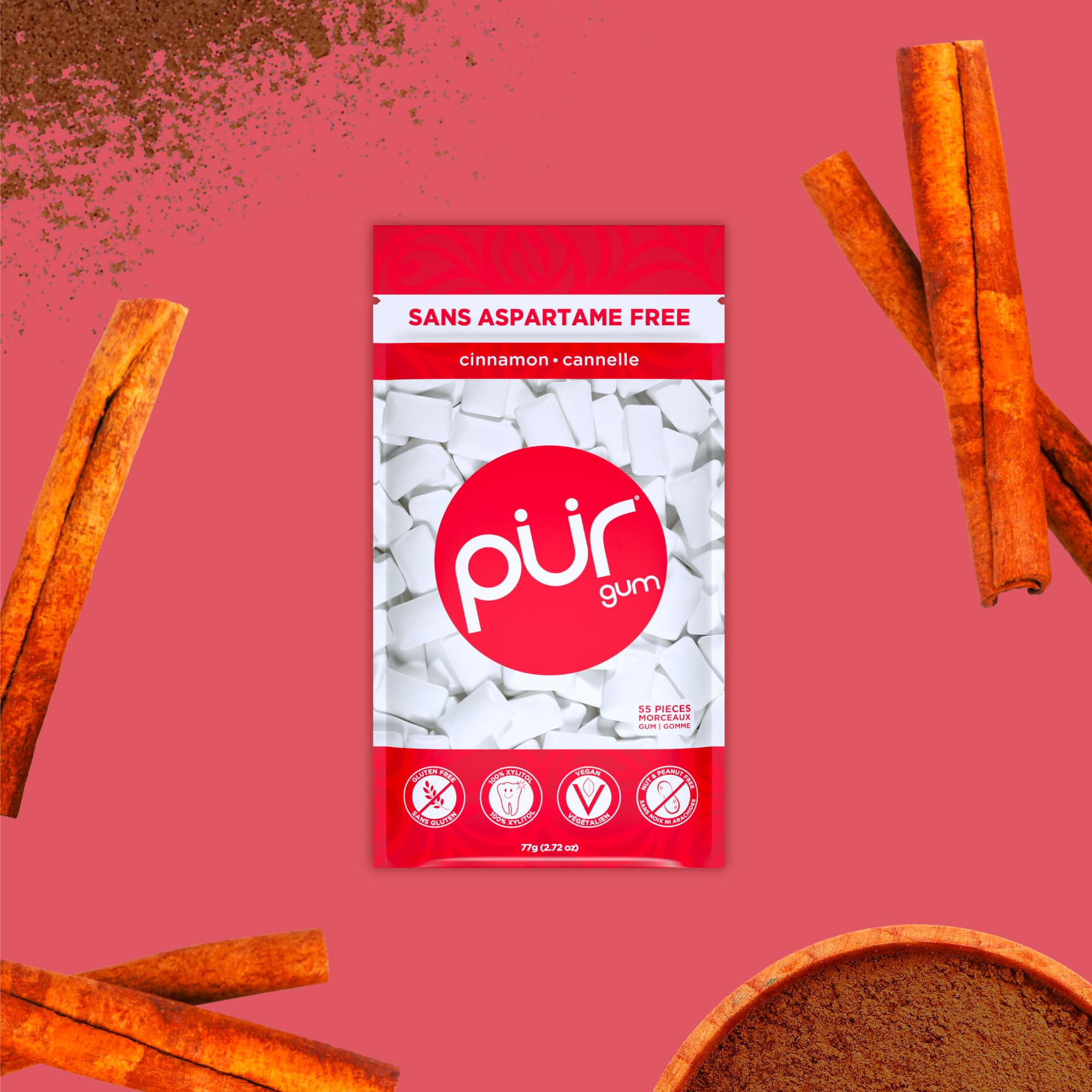 PUR - Natural Cinnamon Sugar-Free Chewing Gum, 55 Pieces (Pack of 1) 6