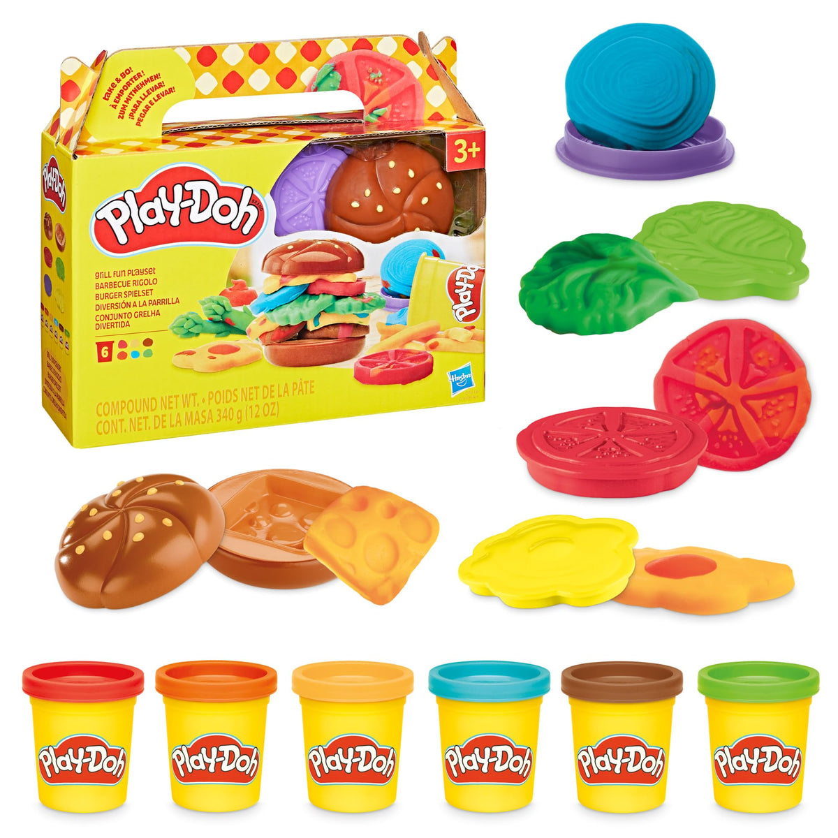 Play-Doh Grill Fun Playset - Ages 3+ | 6 Cans Compound | Includes Grill Press & Tools