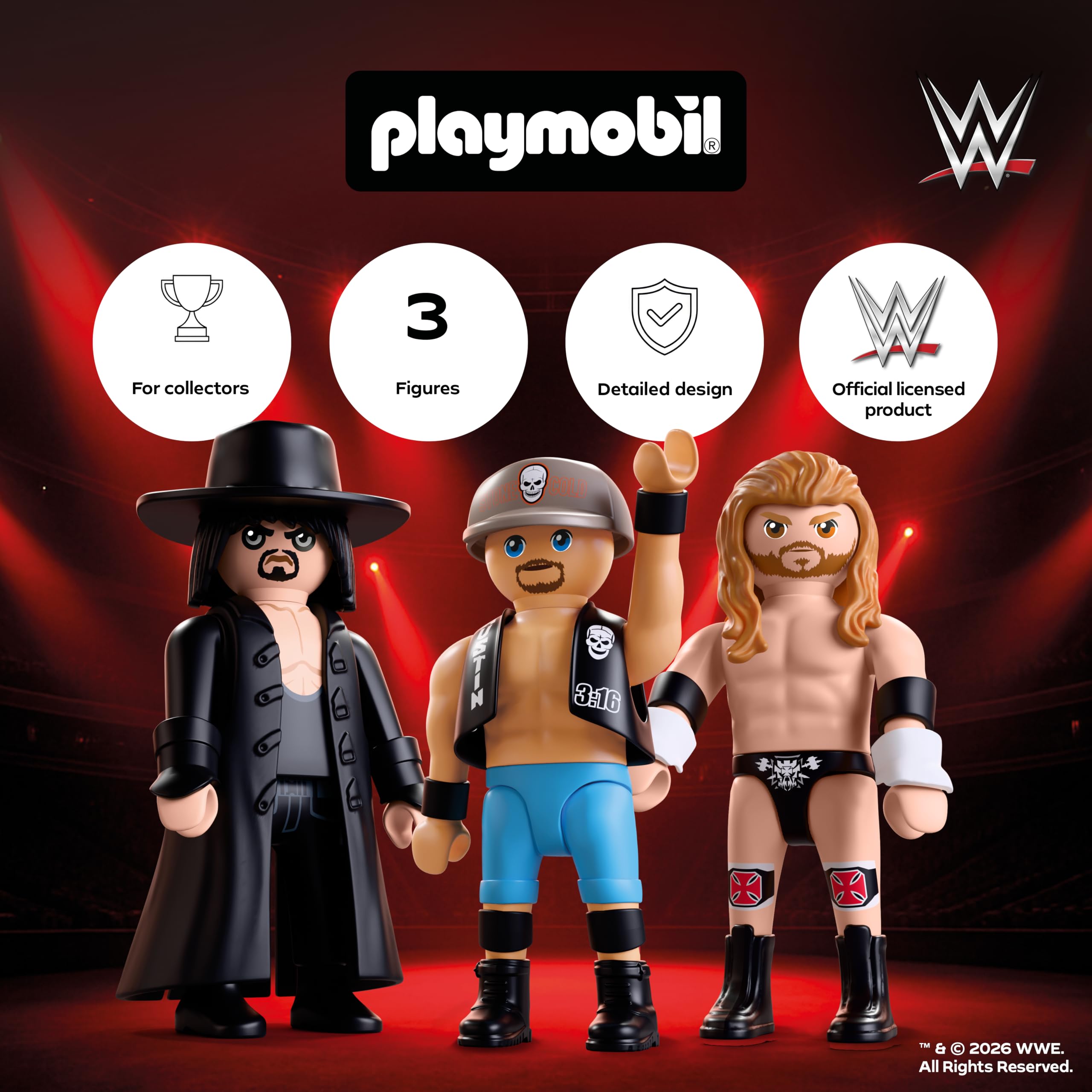 Playmobil WWE Attitude Era Multipack Figure Set - Undertaker, Stone Cold, Triple H | Ages 4+ 2