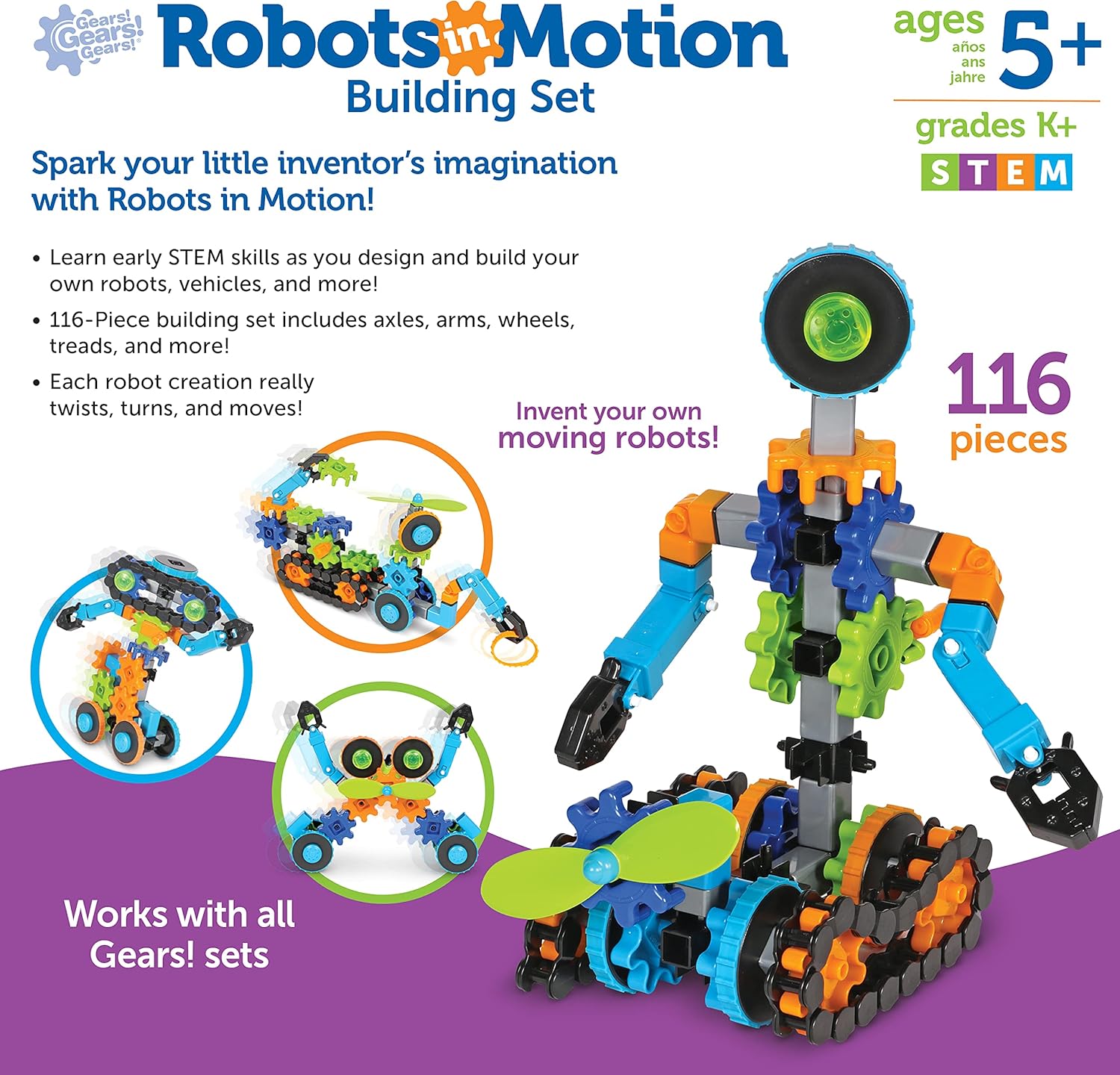 Learning Resources Gears! Gears! Gears! Robots in Motion - STEM Building Set for Kids Ages 5+ 5