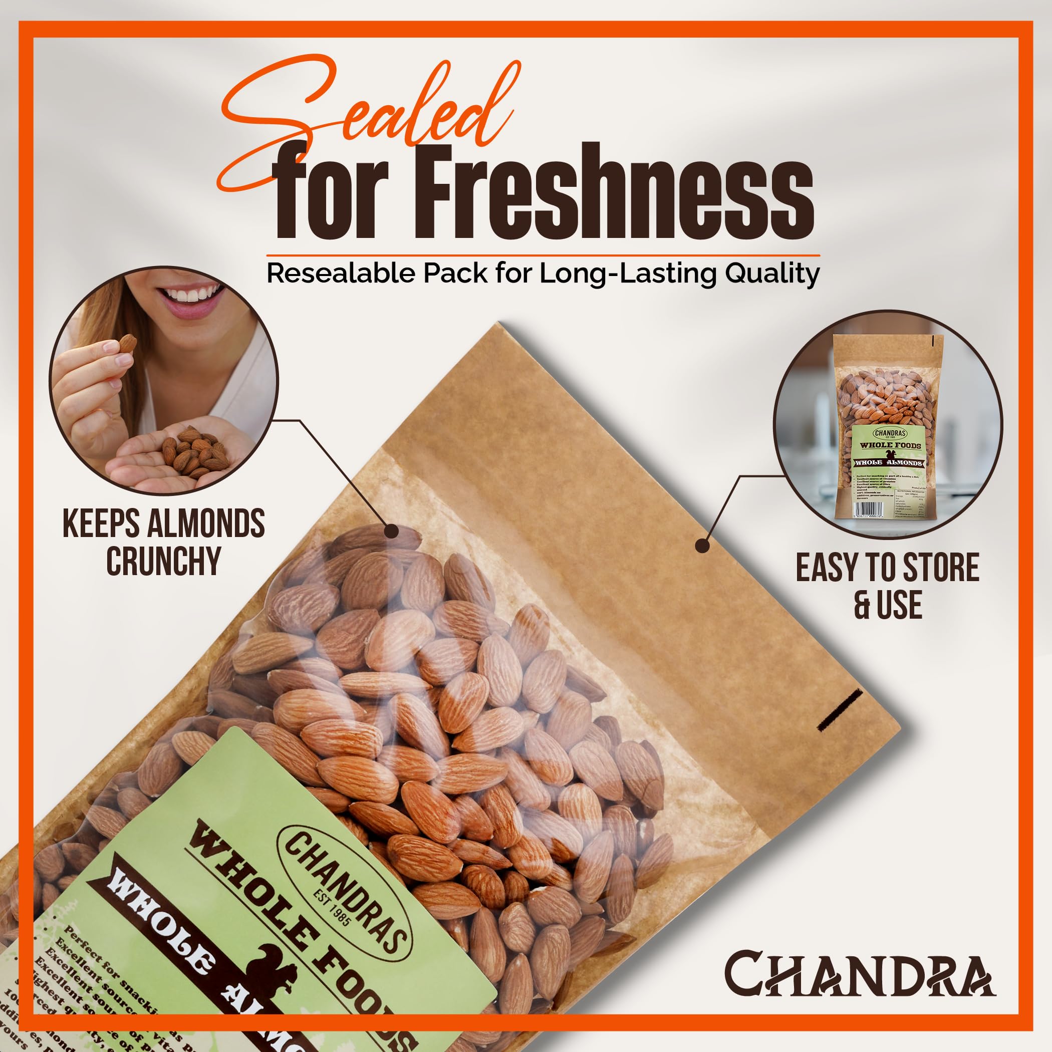 Chandra Whole Foods – Mandeln 1 kg – Hochwertige rohe Mandeln zum Naschen, Backen und für Smoothies