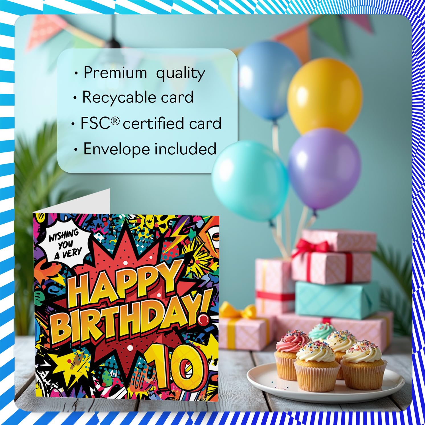 Stuff4 10th Birthday Card for Girls & Boys | Comic Book Pow Design | 145mm Greeting Card 3