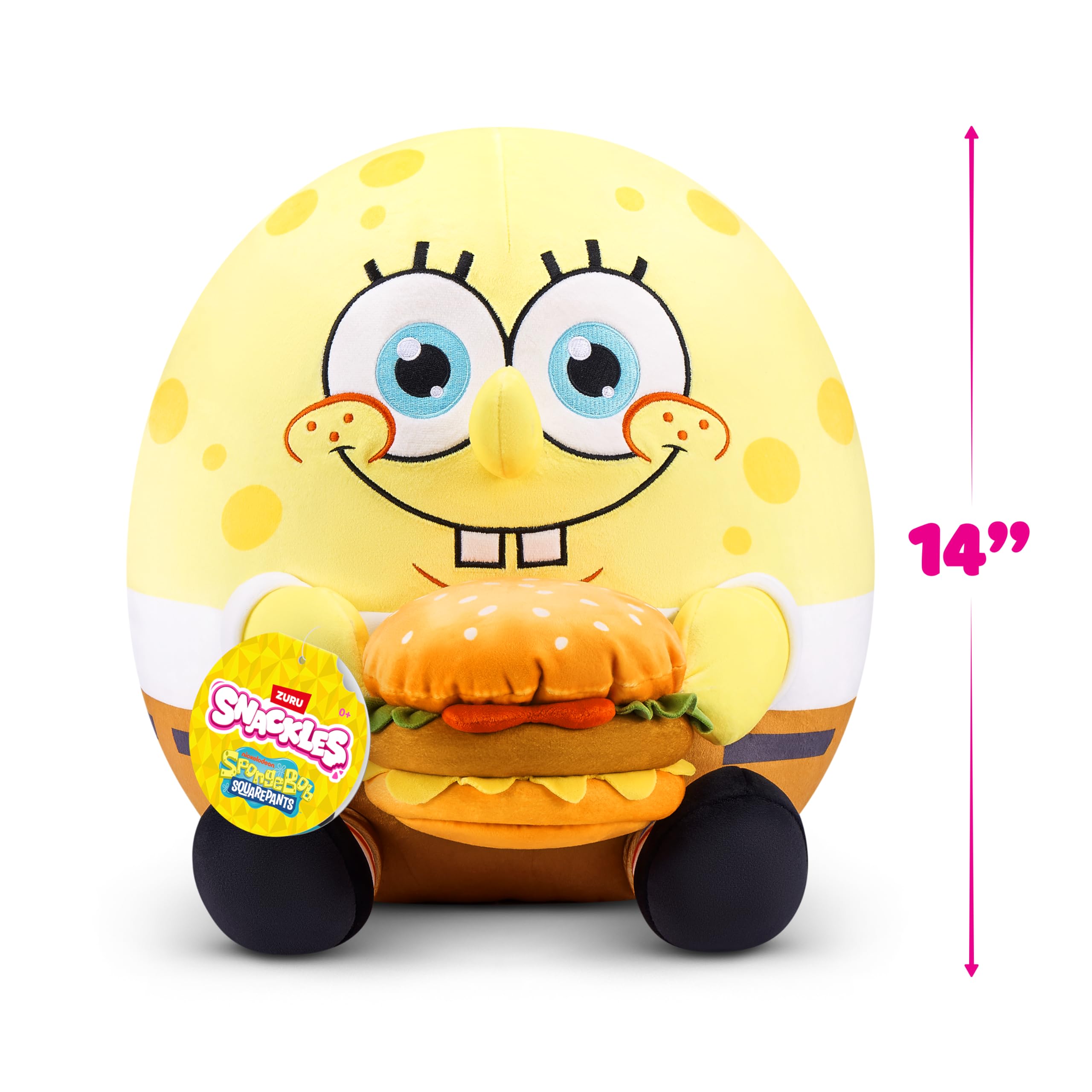 Snackles 14-inch SpongeBob Squarepants Plush by ZURU - Super-Soft Stuffed Animal with Snack, Ages 0+ 4