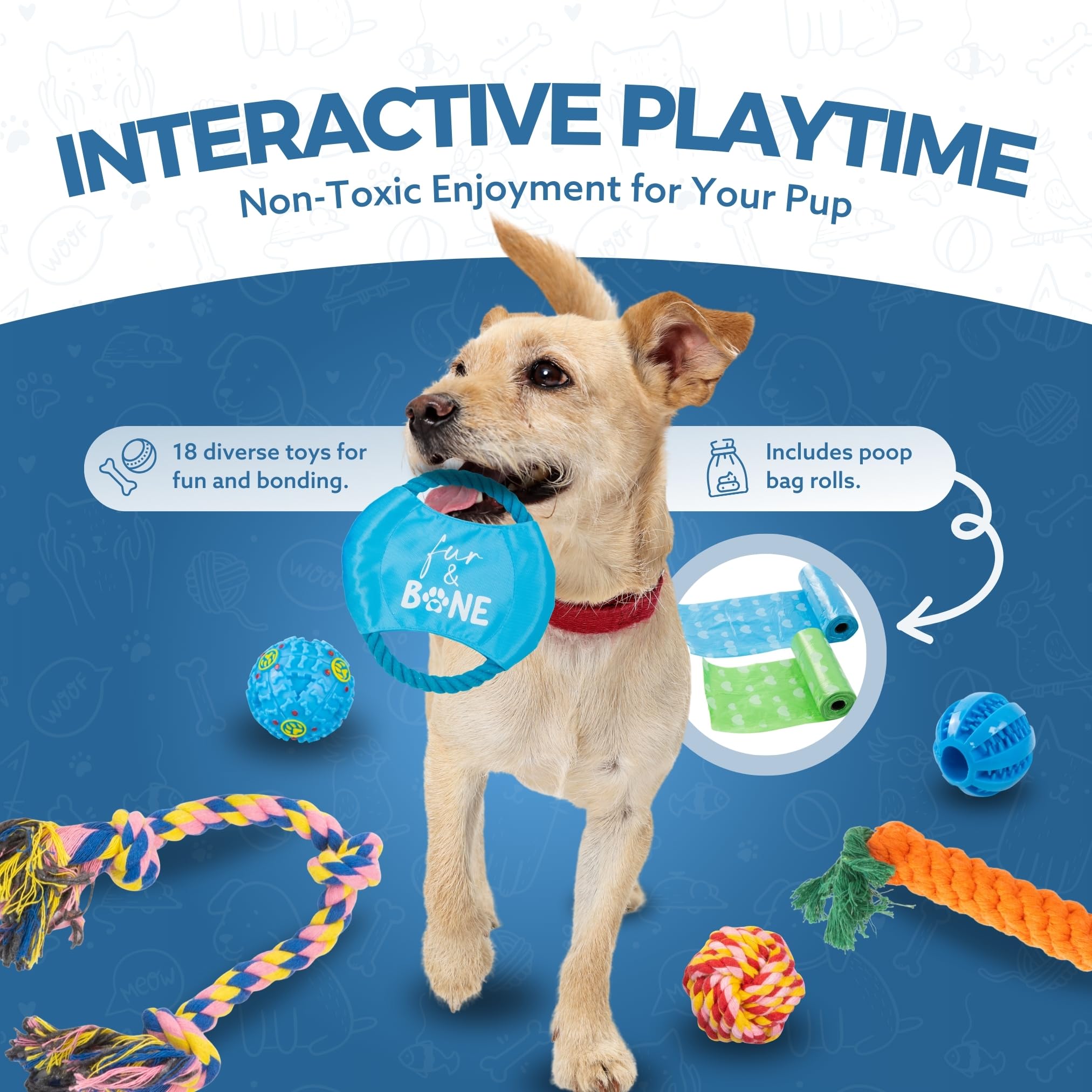 Fur & Bone Dog Chew Toys - 18 Pack Natural Cotton Rope for Small to Medium Puppies