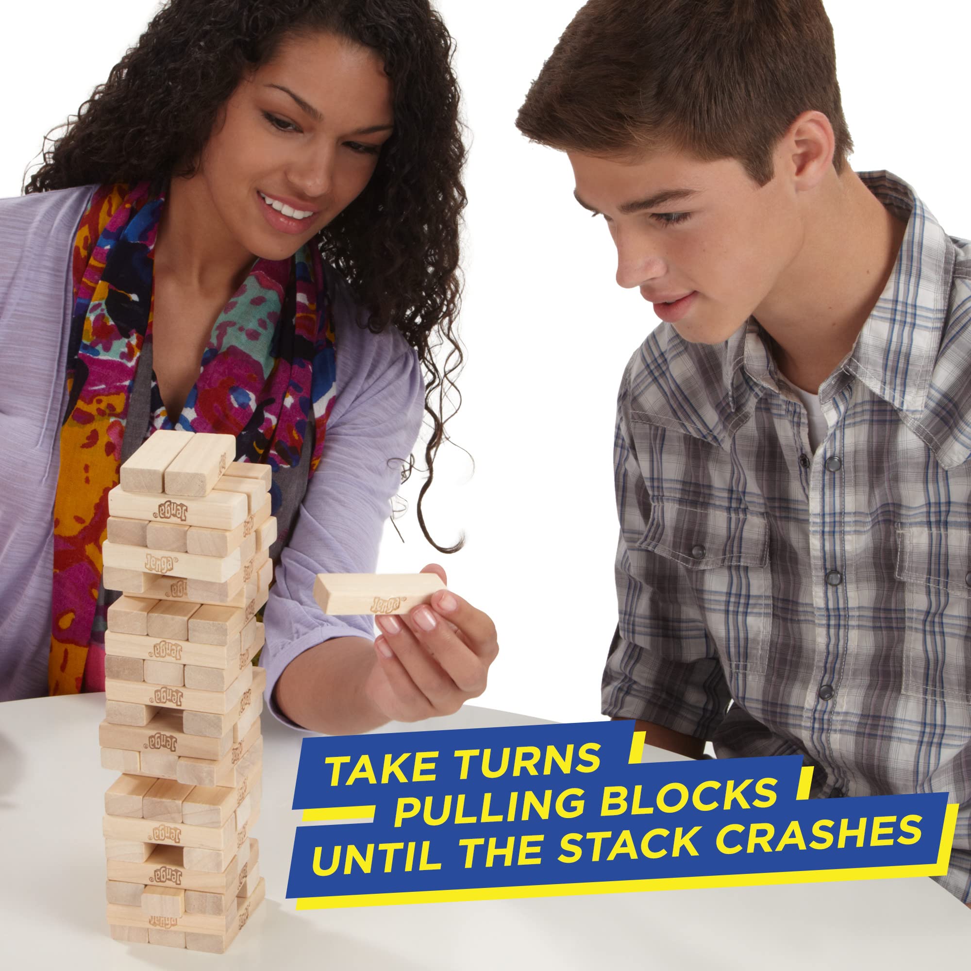 Hasbro Gaming Jenga Classic Stacking Game, Outdoor Family Fun for Kids Ages 6+, 54 Wooden Blocks with Stacking Sleeve 7