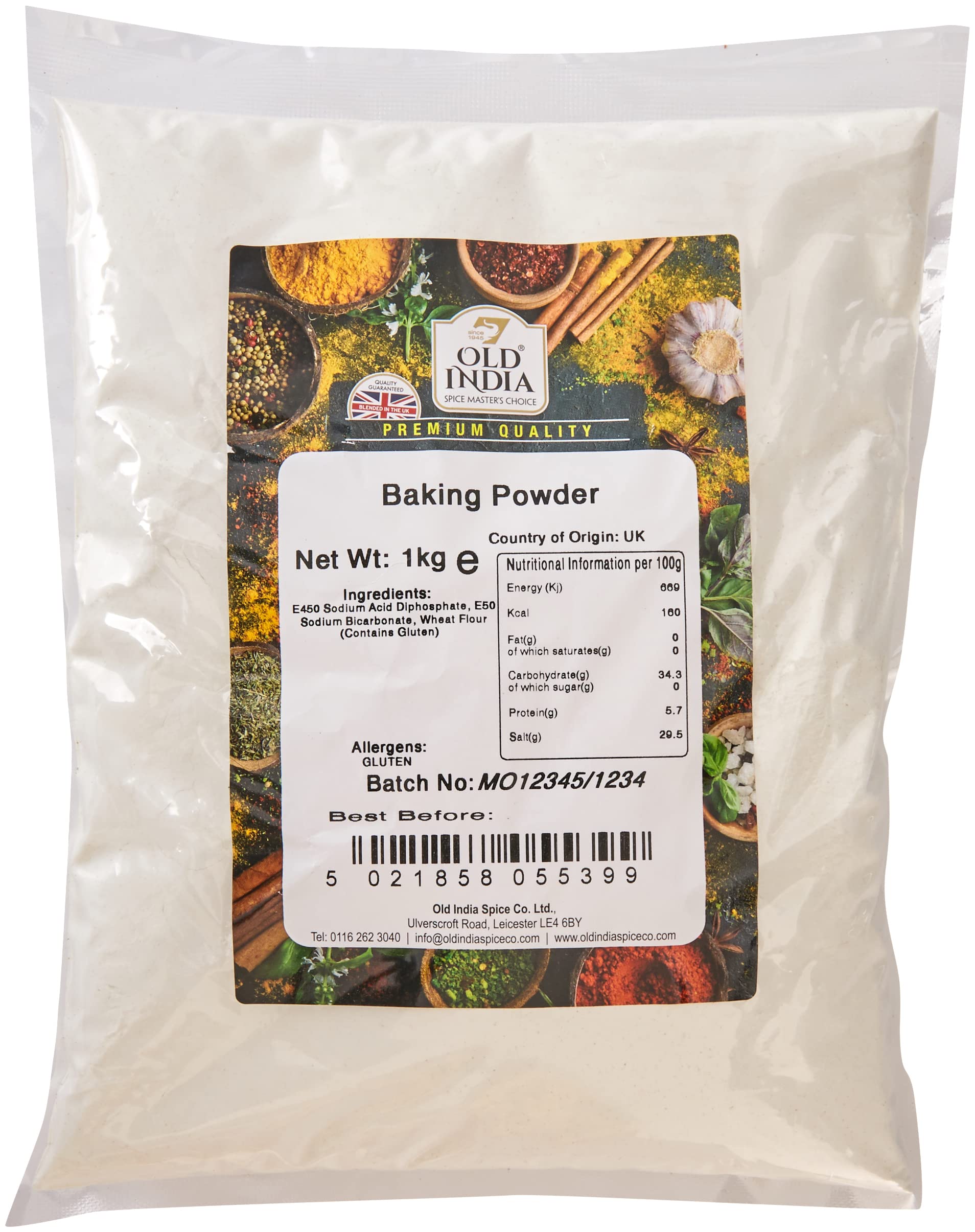 Old India Baking Powder 1kg - Natural, Additive-Free Raising Agent for Baking
