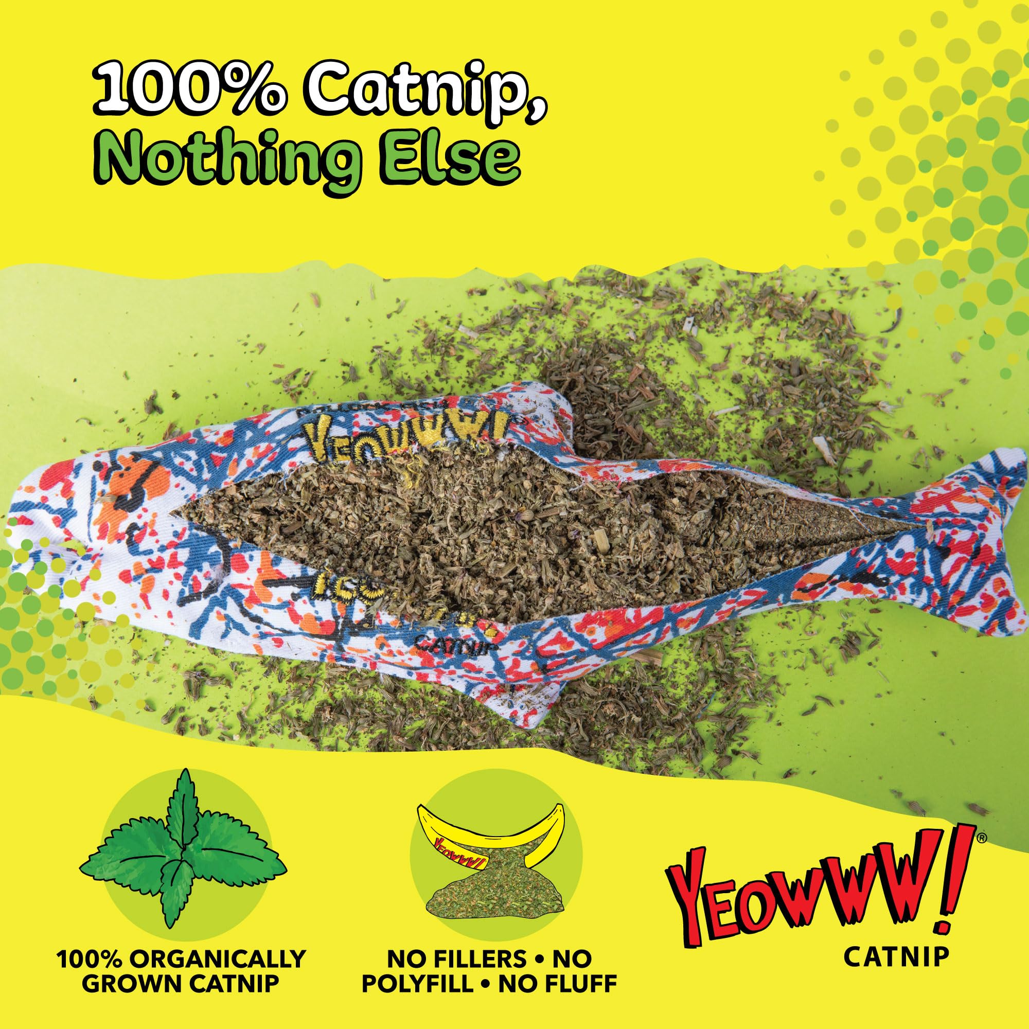 YEOWWW Pollock Fish Cat Toy - 100% Organic American Catnip Filling | Heavy Duty Cotton