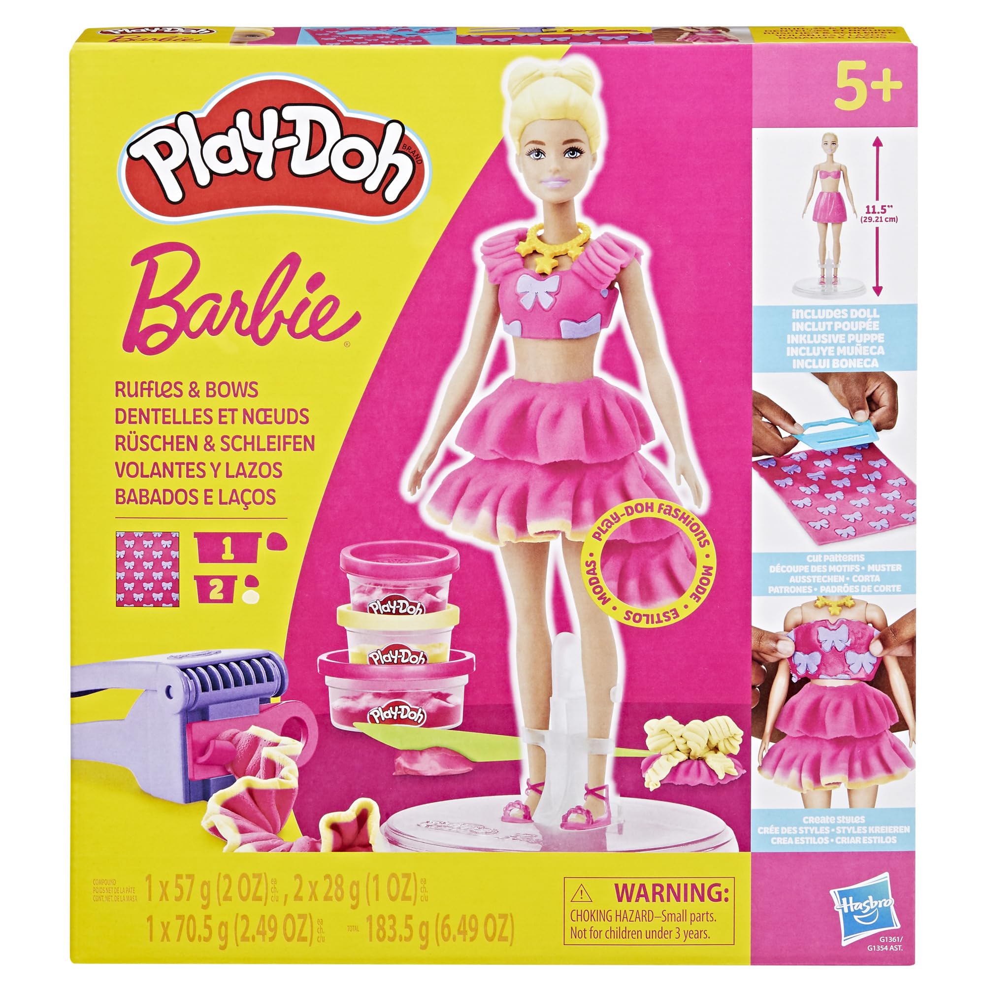 Play-Doh Barbie Ruffles and Bows Doll Set - Fashion Design Kit for Ages 5+