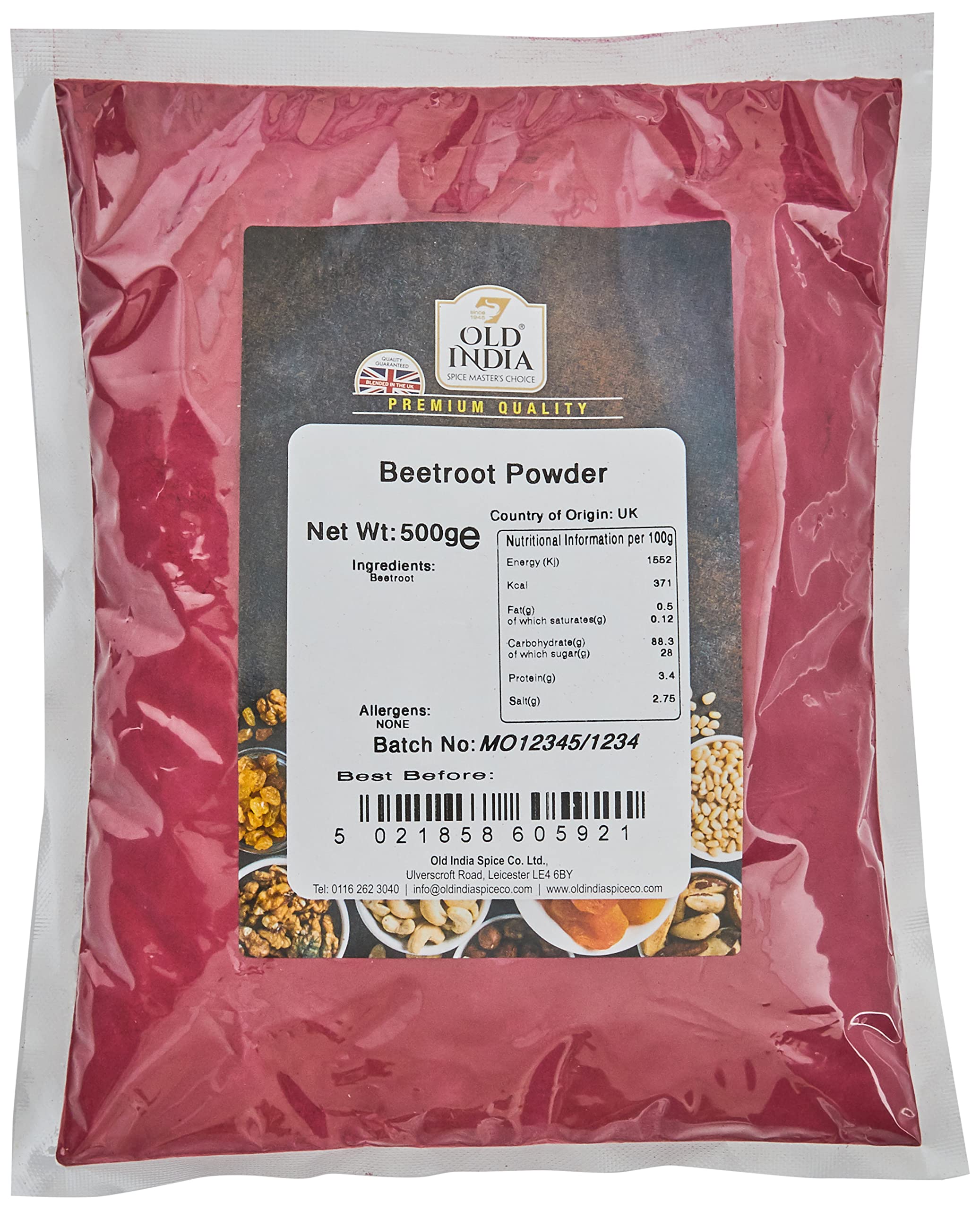Old India Rote-Bete-Pulver 500 g – 100 % reines Naturpulver für Smoothies, Säfte und zum Kochen