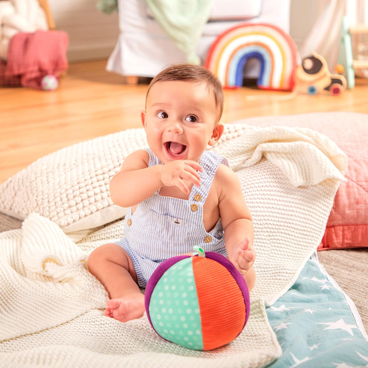 B. toys Make it Chime Fabric Ball - Sensory Toy for Babies with Textures, Colors & Bell
