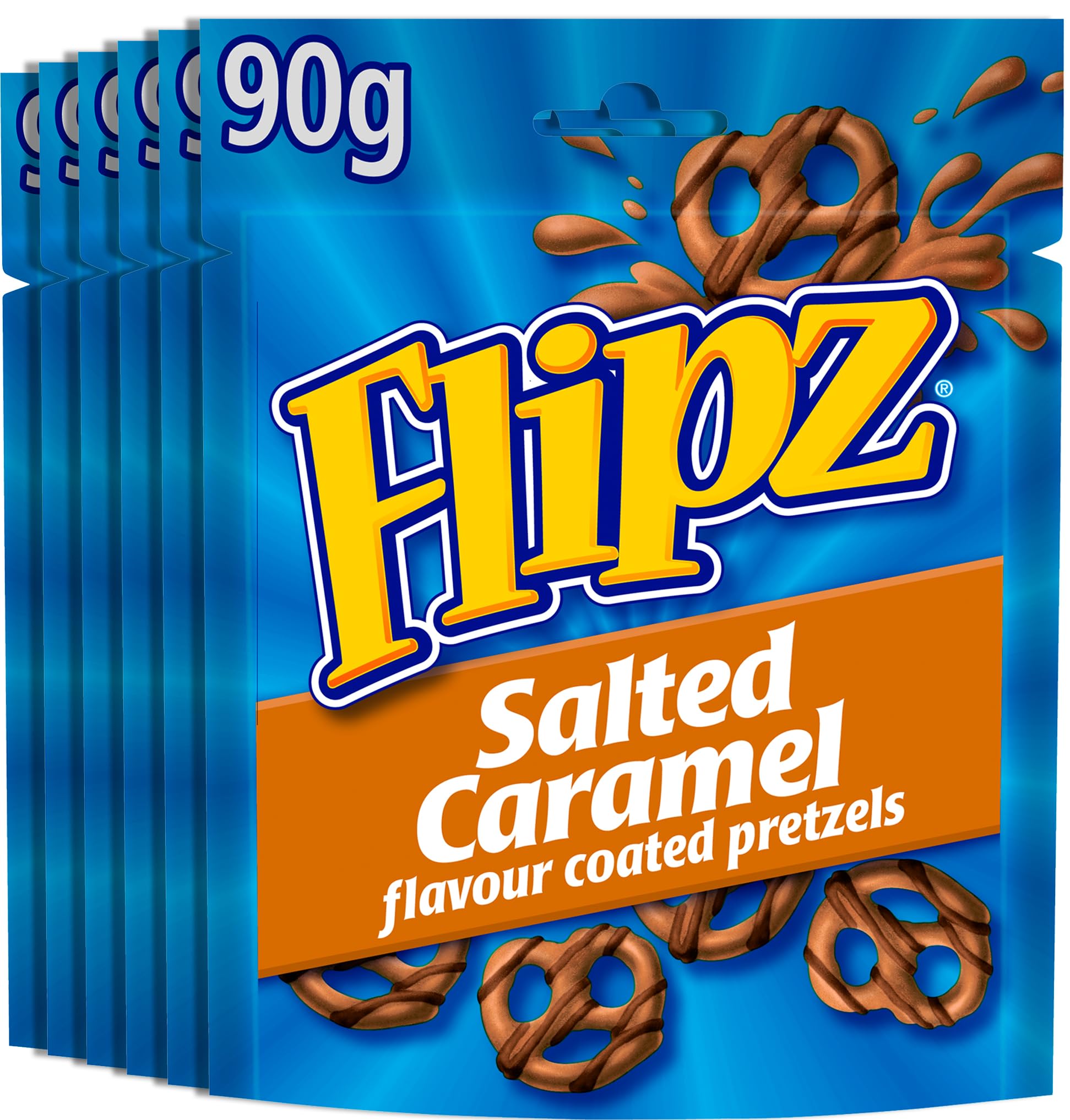 Flipz Salted Caramel Flavour Coated Pretzel Snacks, Sweet and Salty Bites, 90g