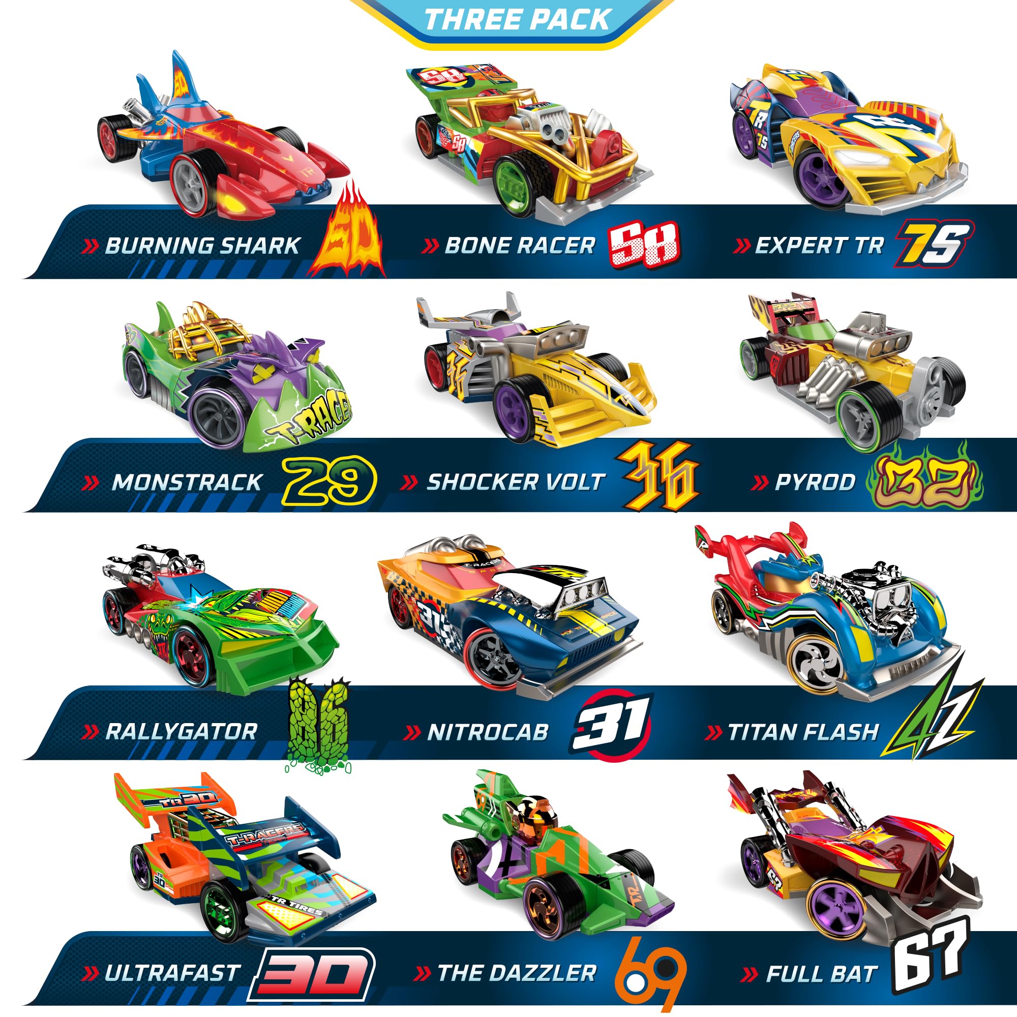 T-RACERS Mix 'N Race 3 Pack – Collectible Interchangeable Cars for Kids 3+ 7