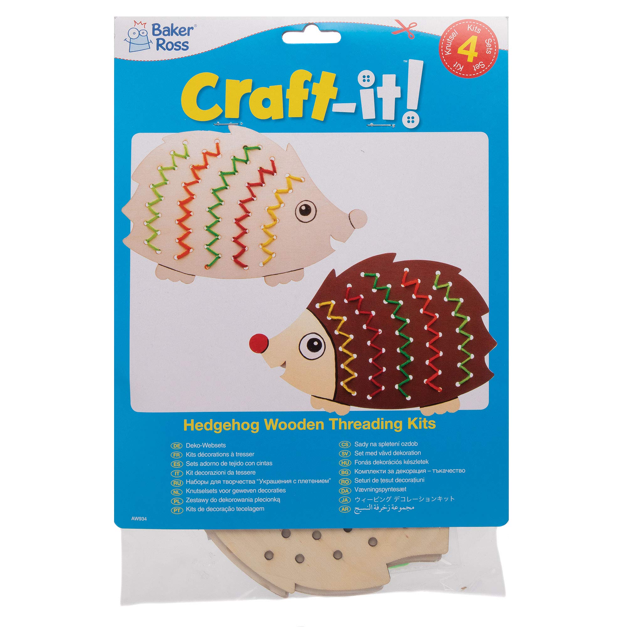 Baker Ross AW934 Hedgehog Wooden Threading Kit - Arts and Crafts for Kids (Pack of 4) 4
