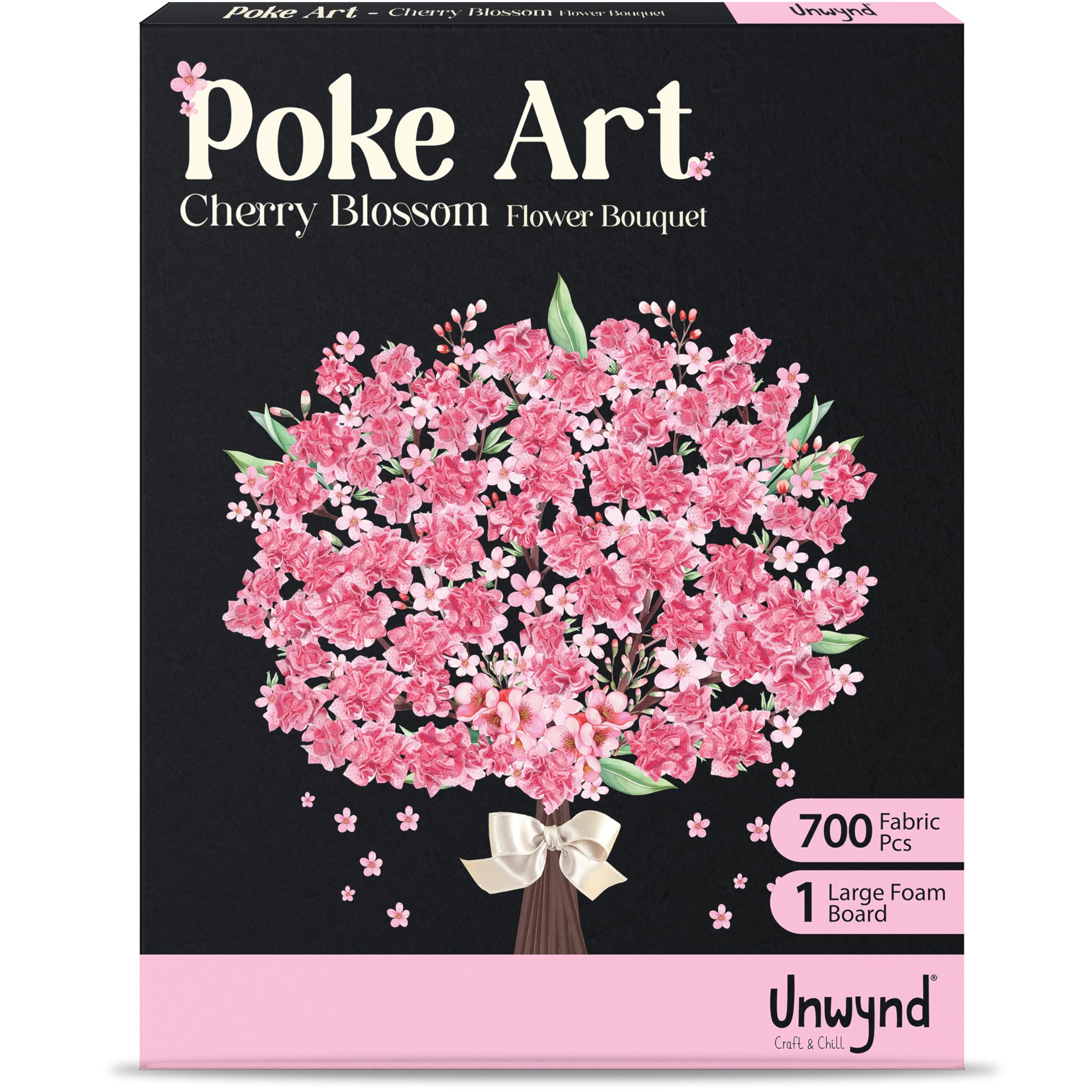 Unwynd Poke Art Cherry Blossom Flower Bouquet - Mess-Free Craft Kit | Fabric Squares | Ages Teen+