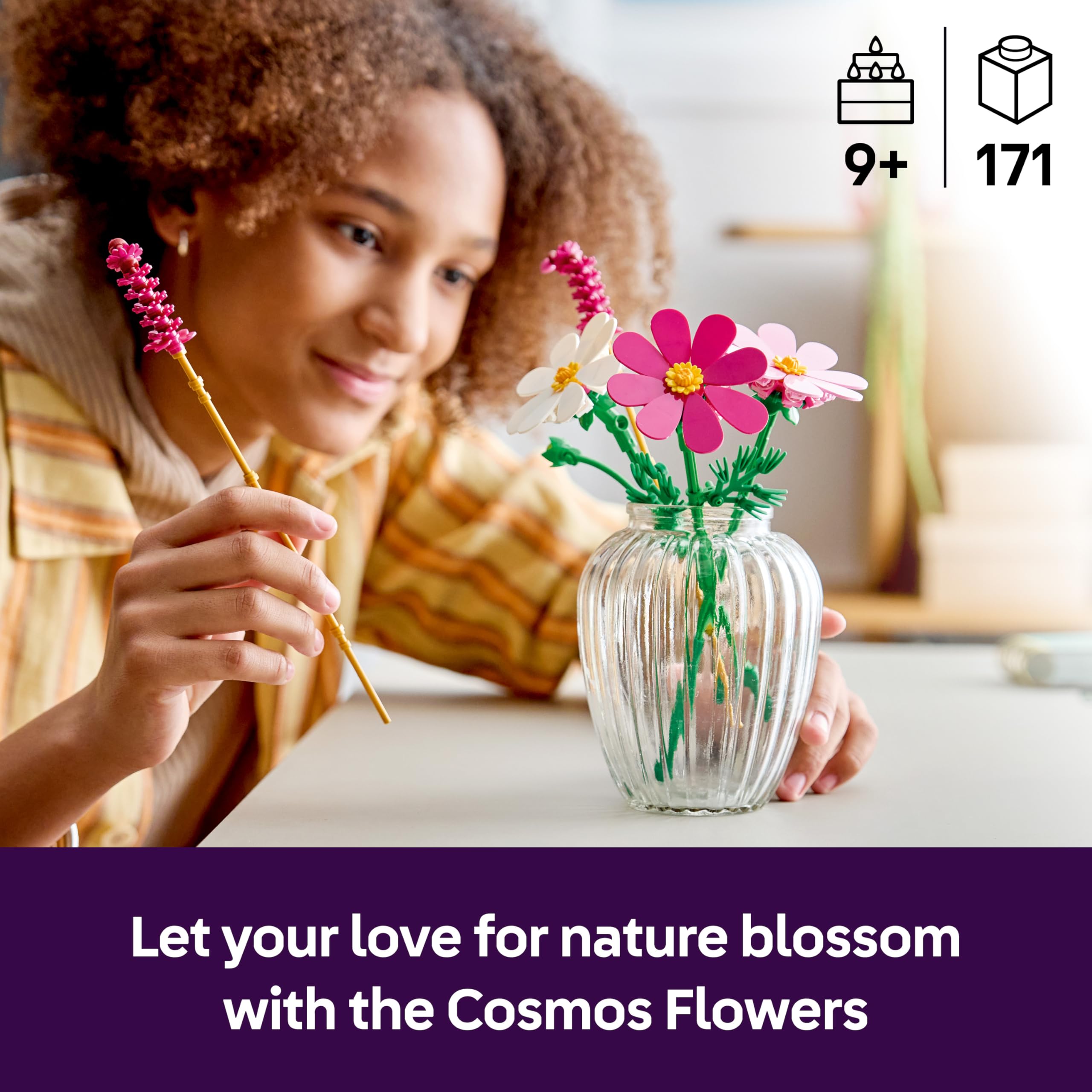 LEGO Botanicals Cosmos Flowers Building Set - 3 Cosmos Stems, 2 Grass Stems | Ages 9+
