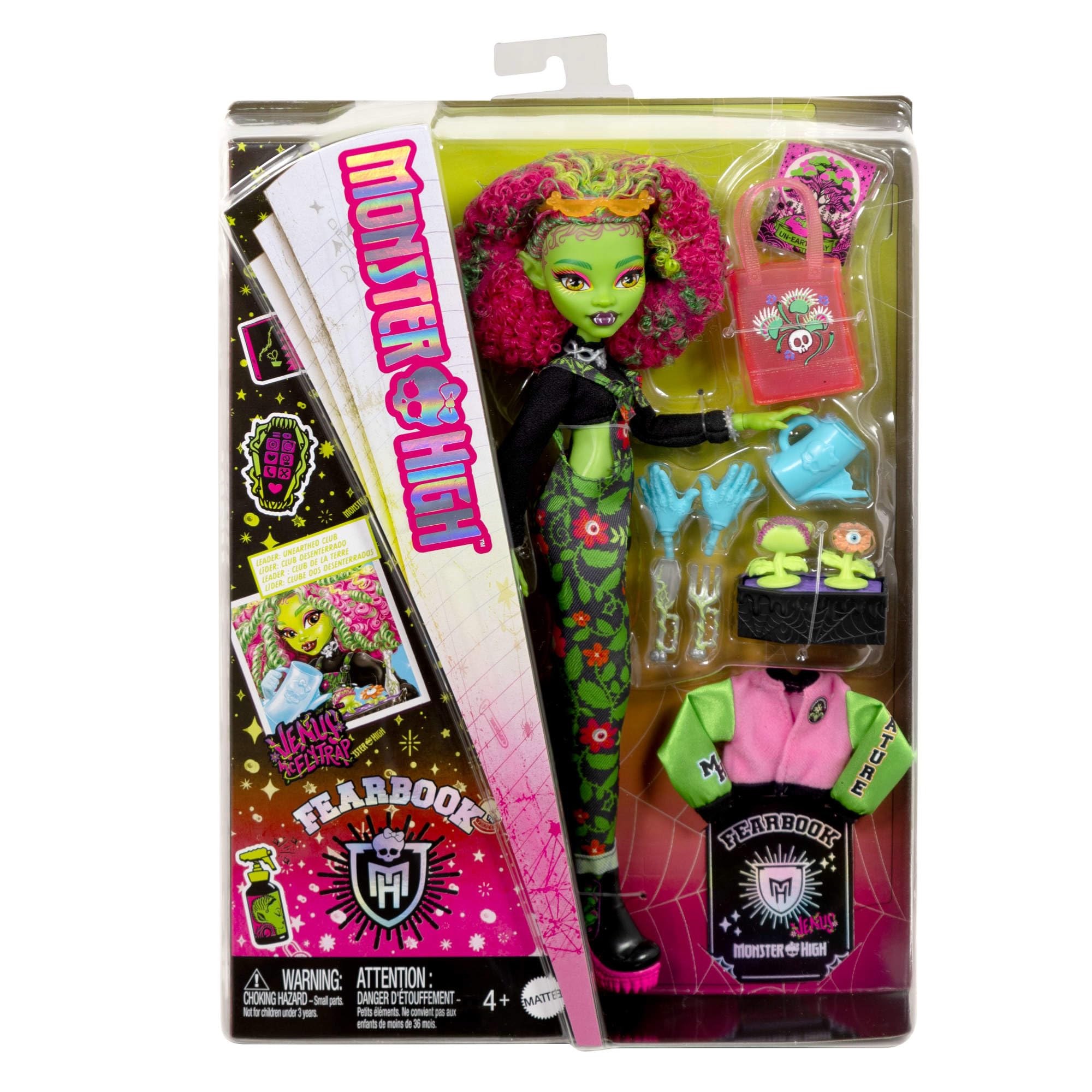 Monster High Fearbook Venus McFlytrap Doll & Accessories Set - Green Floral Overalls, Gardening Playset for Kids 4-10 6