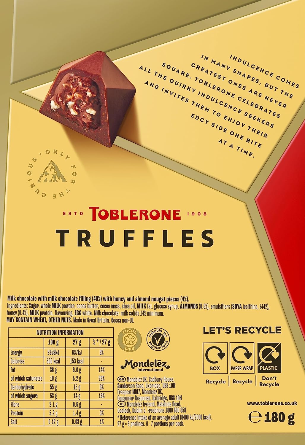 Toblerone Trüffel Milchschokolade mit Honig &amp; Mandelnougat 180g 4