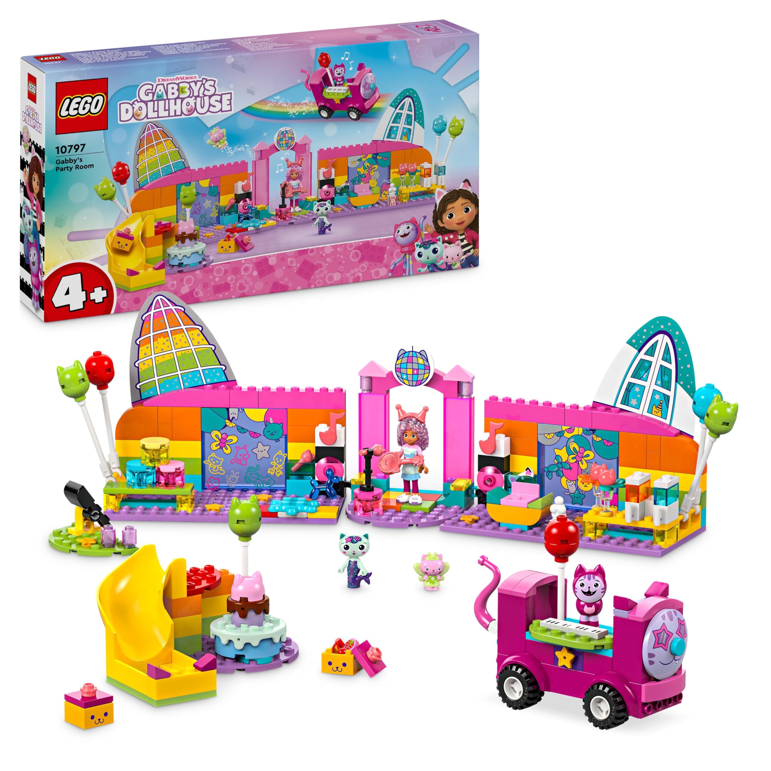 LEGO Gabby’s Party Room Disco Playset - DJ Catnip Party Bus with Minifigures & Games for Kids 4+
