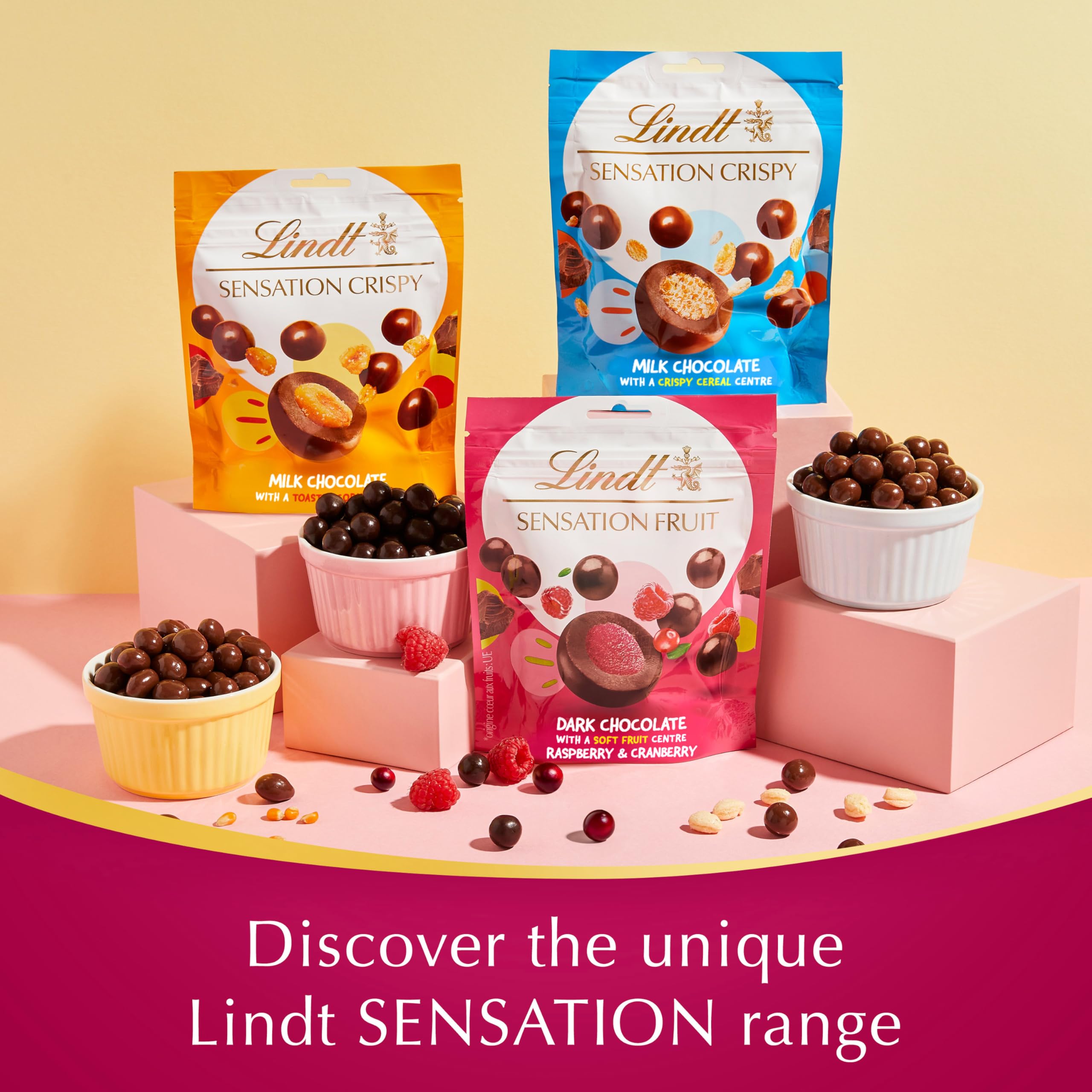 Lindt Fruit Sensation Himbeere und Cranberry Zartbitterschokolade Beutel 150g 3