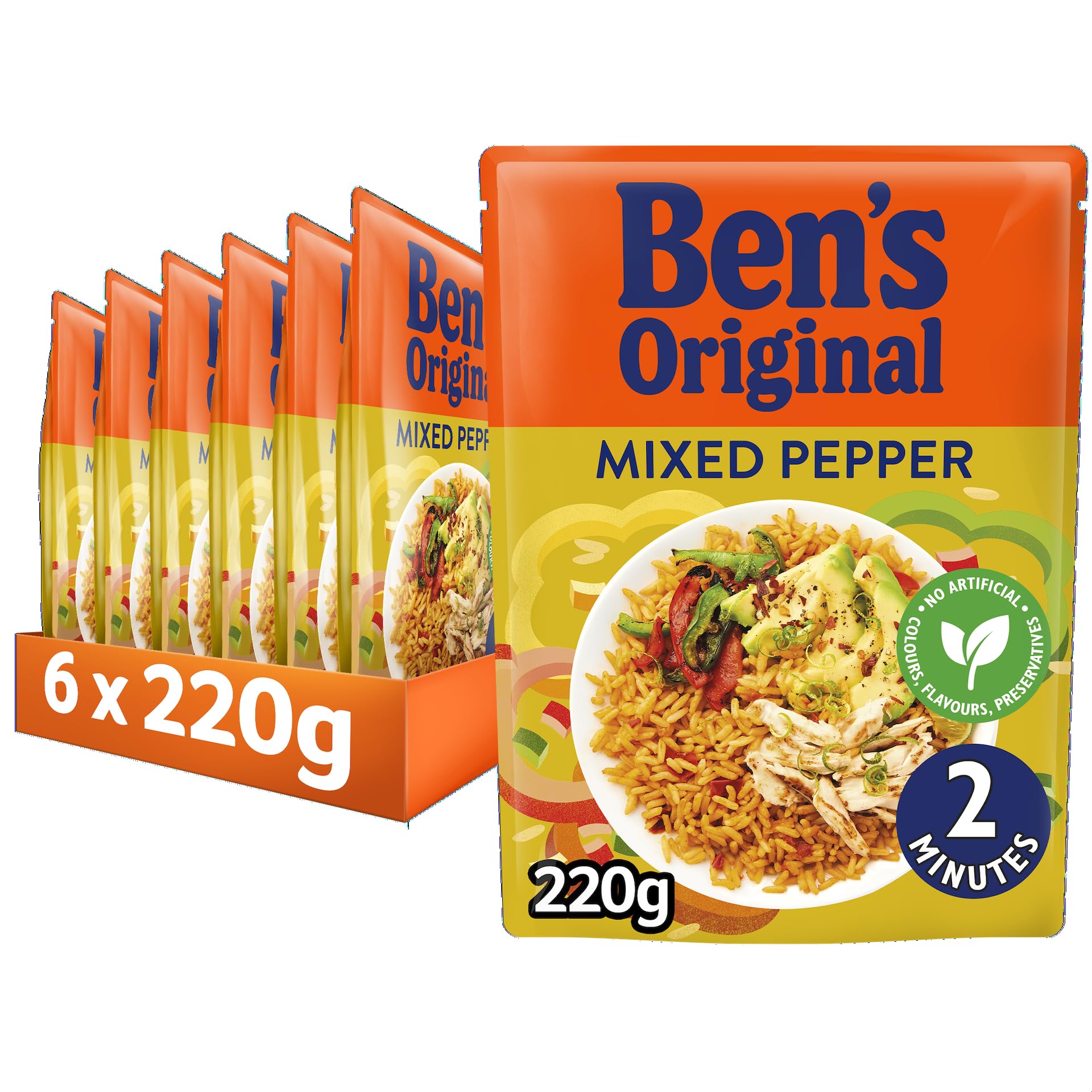 Ben's Original Mixed Pepper Microwave Rice, 6 x 220g Pouches
