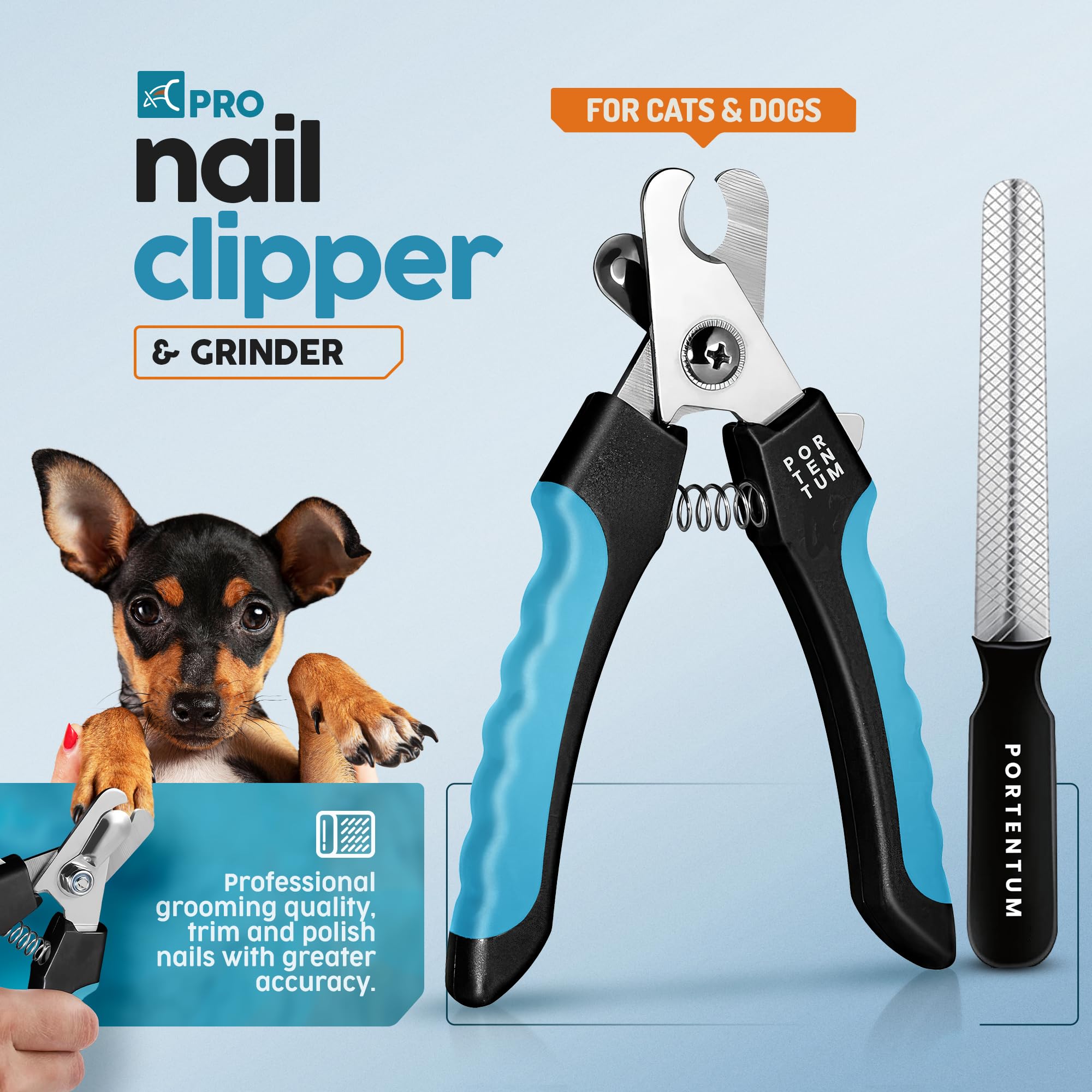 PORTENTUM Dog Nail Clippers - Professional Stainless Steel Grooming Tool for Medium & Large Breeds | Includes Nail File | Blue 2