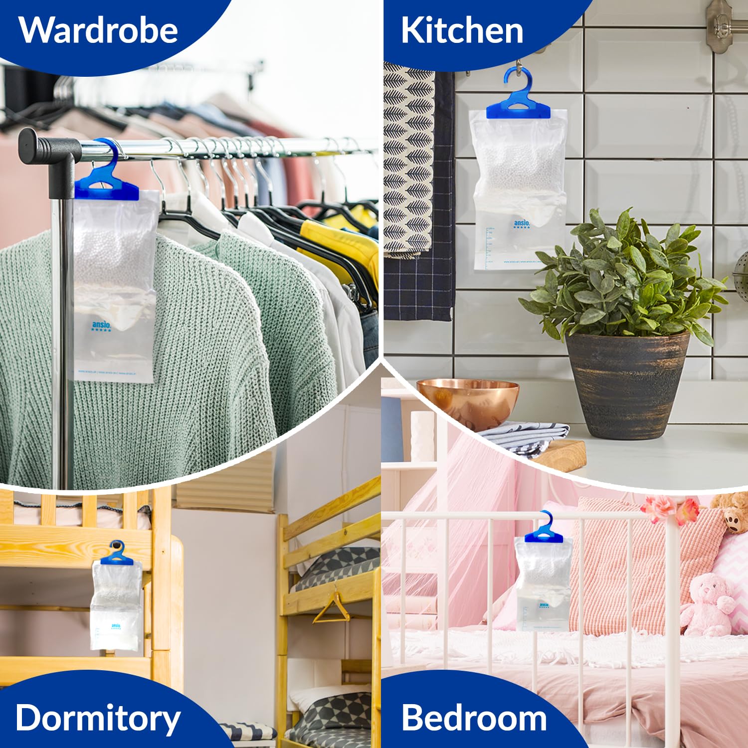 ANSIO Wardrobe Dehumidifier Hanging Bag - Moisture Absorber for Home, Closet, Caravan, Boat 6
