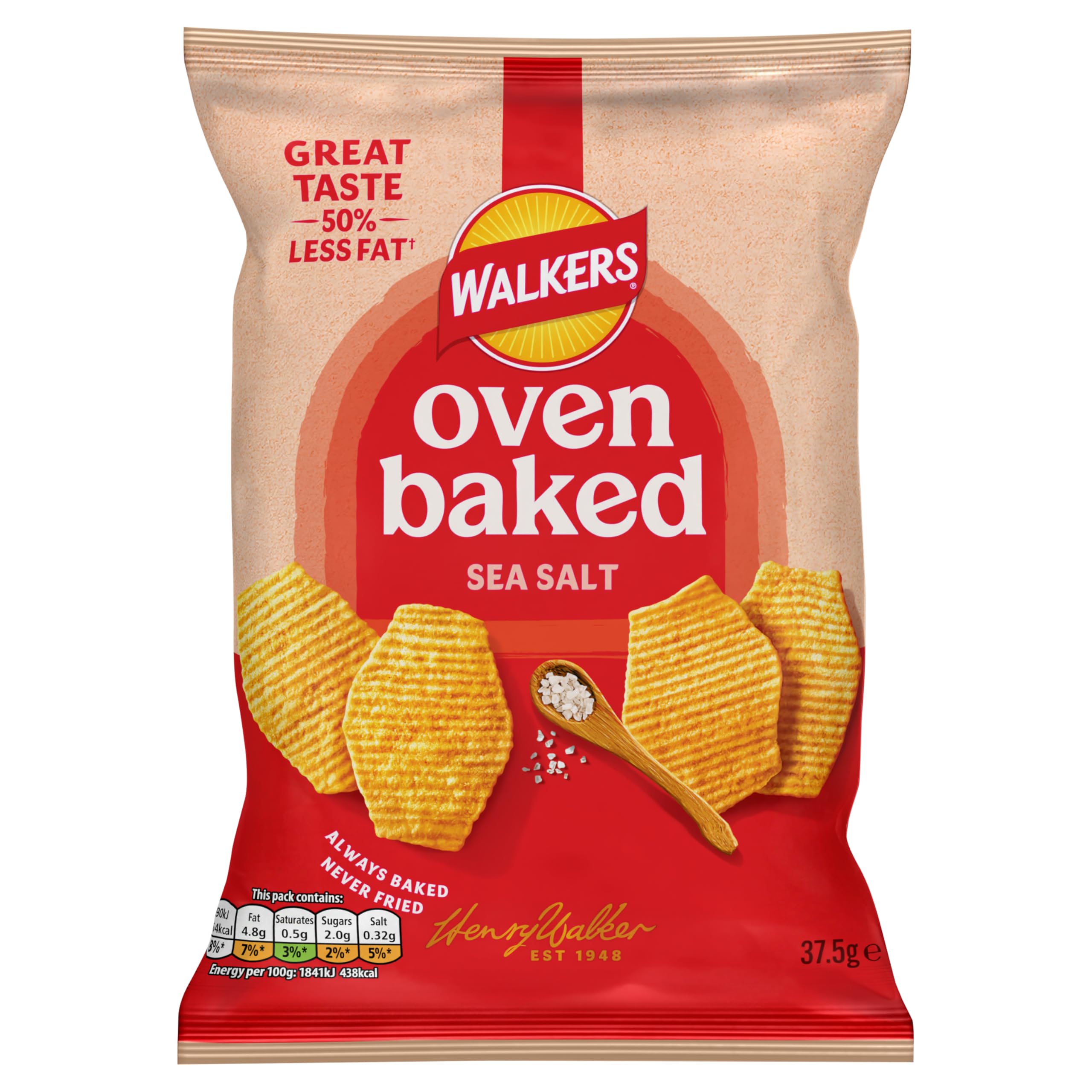 Walkers Baked Sea Salt Snacks Crisps - Baked & Never Fried | 50% Less Fat | 37.5g Single Bag 1