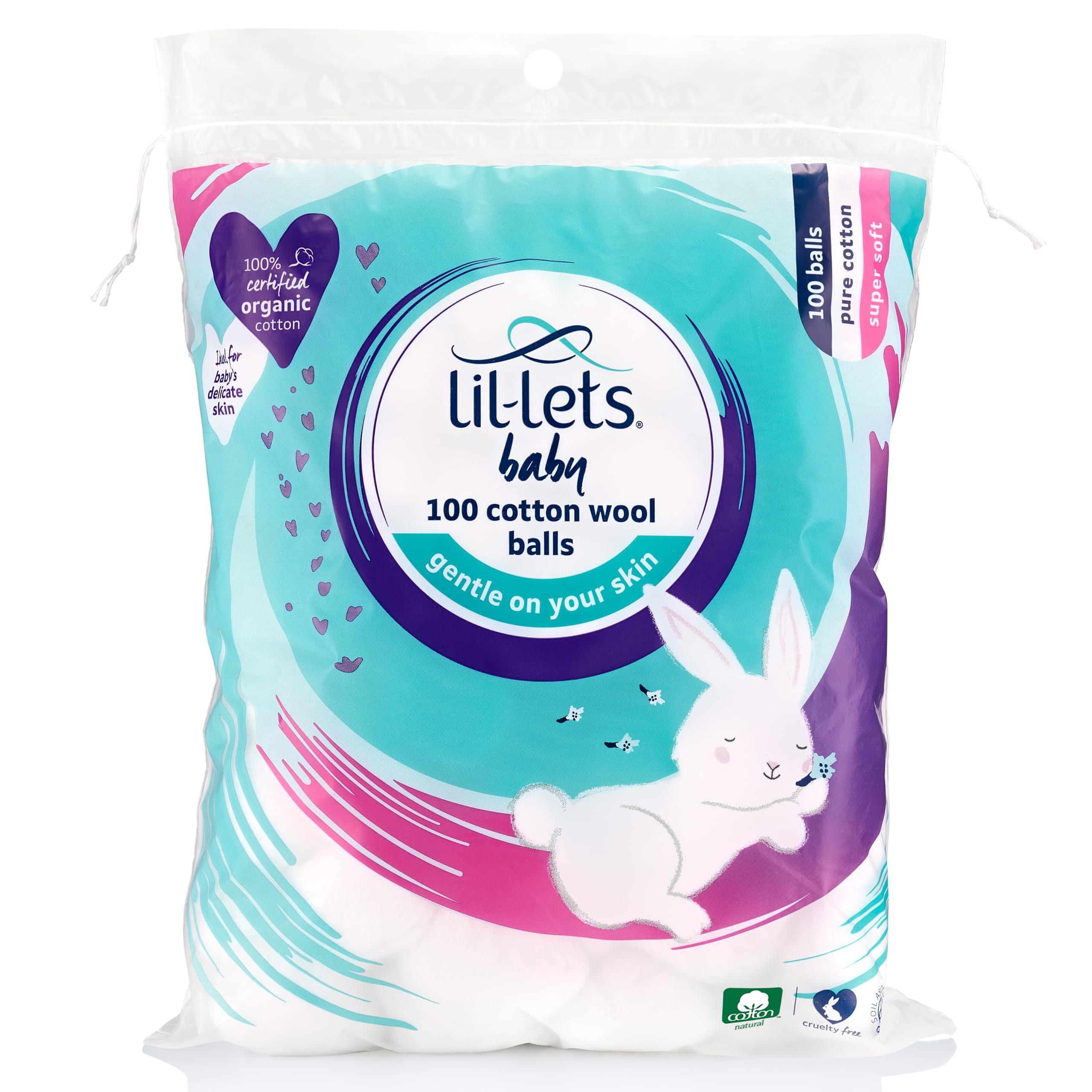 Lil-Lets Baby Cotton Wool Balls (100 Count) - 100% Pure Organic Cotton, GOTS Certified