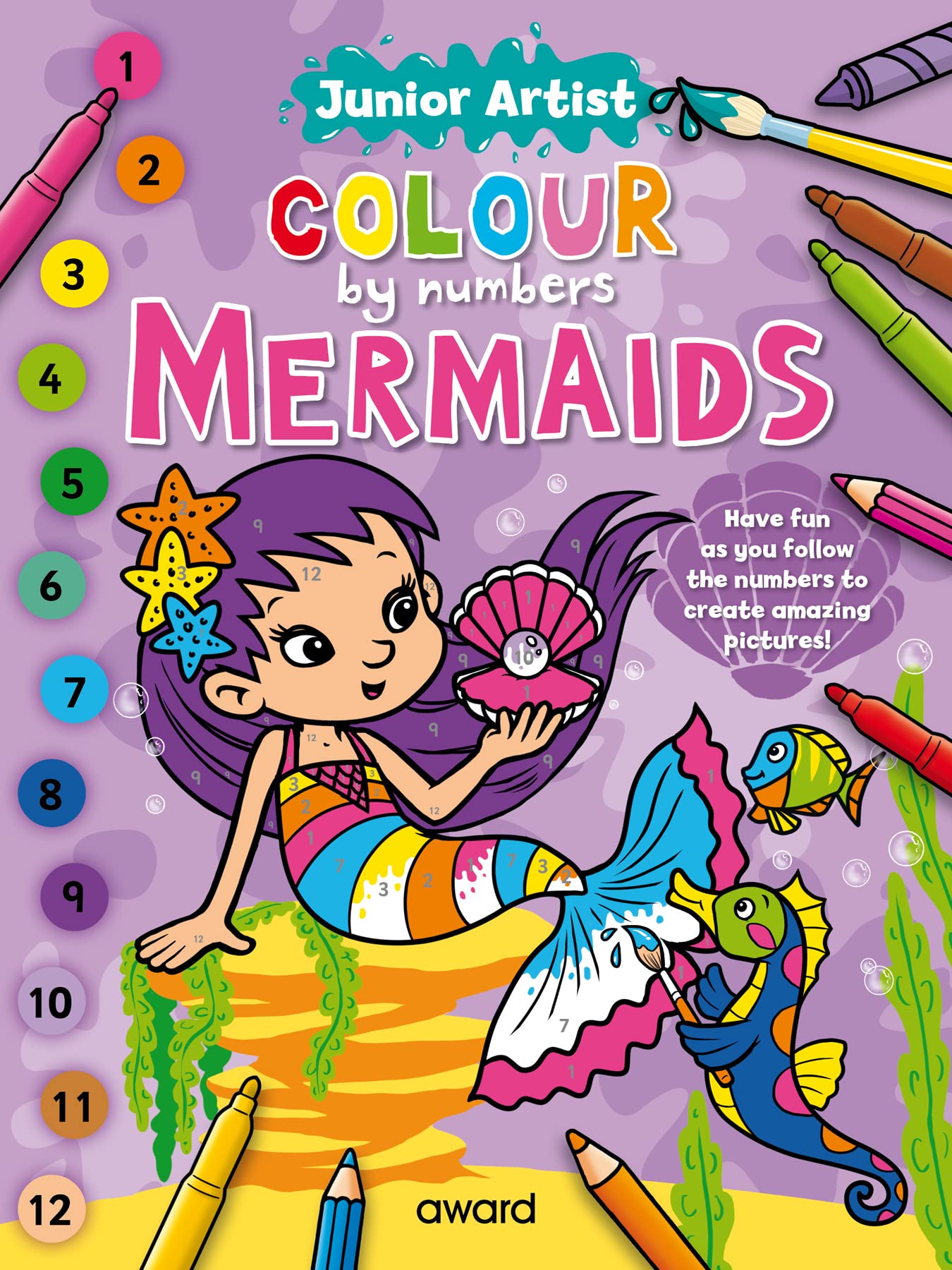 Award Publications Ltd Junior Artist Colour By Numbers: Mermaids - Coloring Book | Ages 5+ | 16 Pages