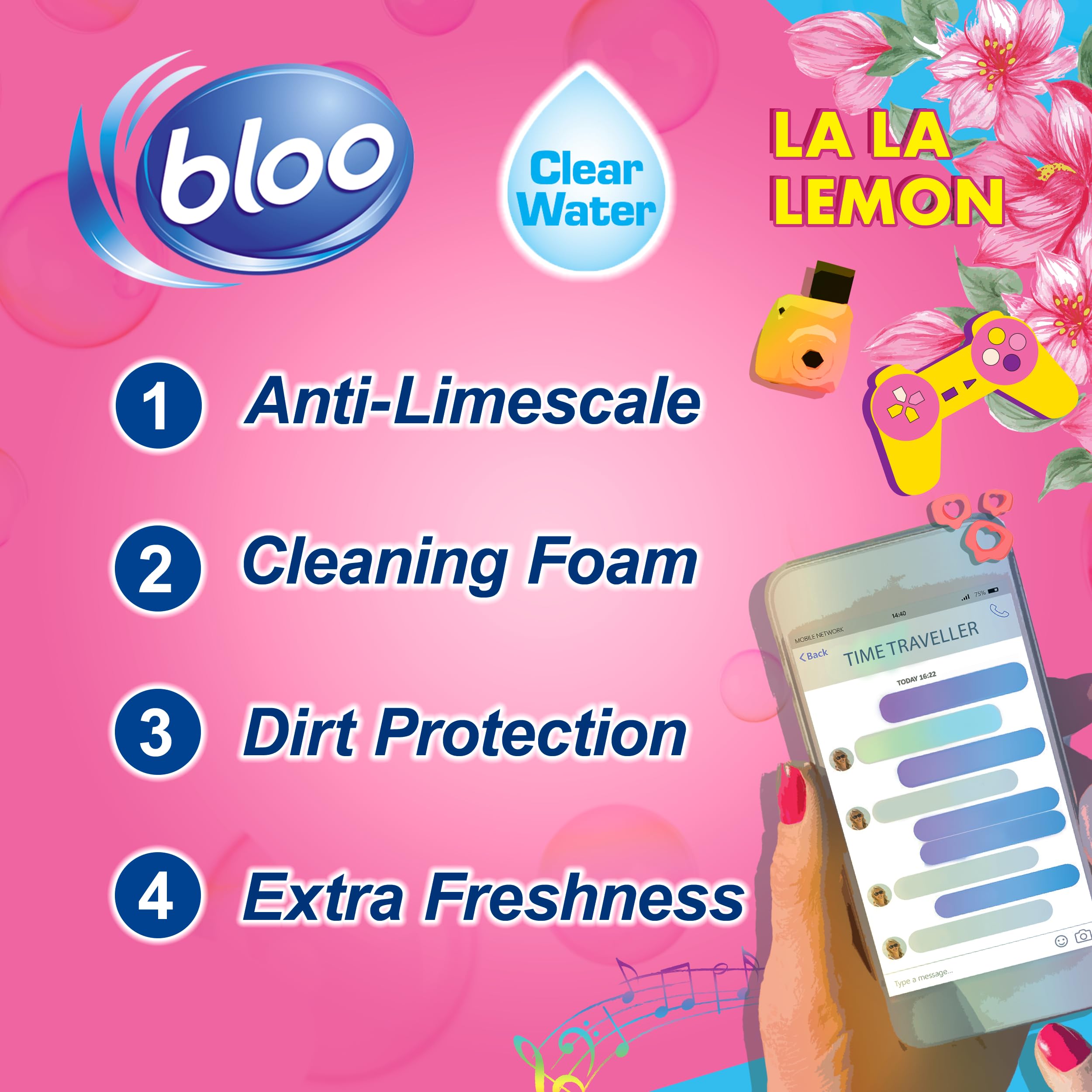Bloo La La Lemon Toilet Rim Block (50g) - Lemon & Magnolia Scent with 4-Function Formula 4