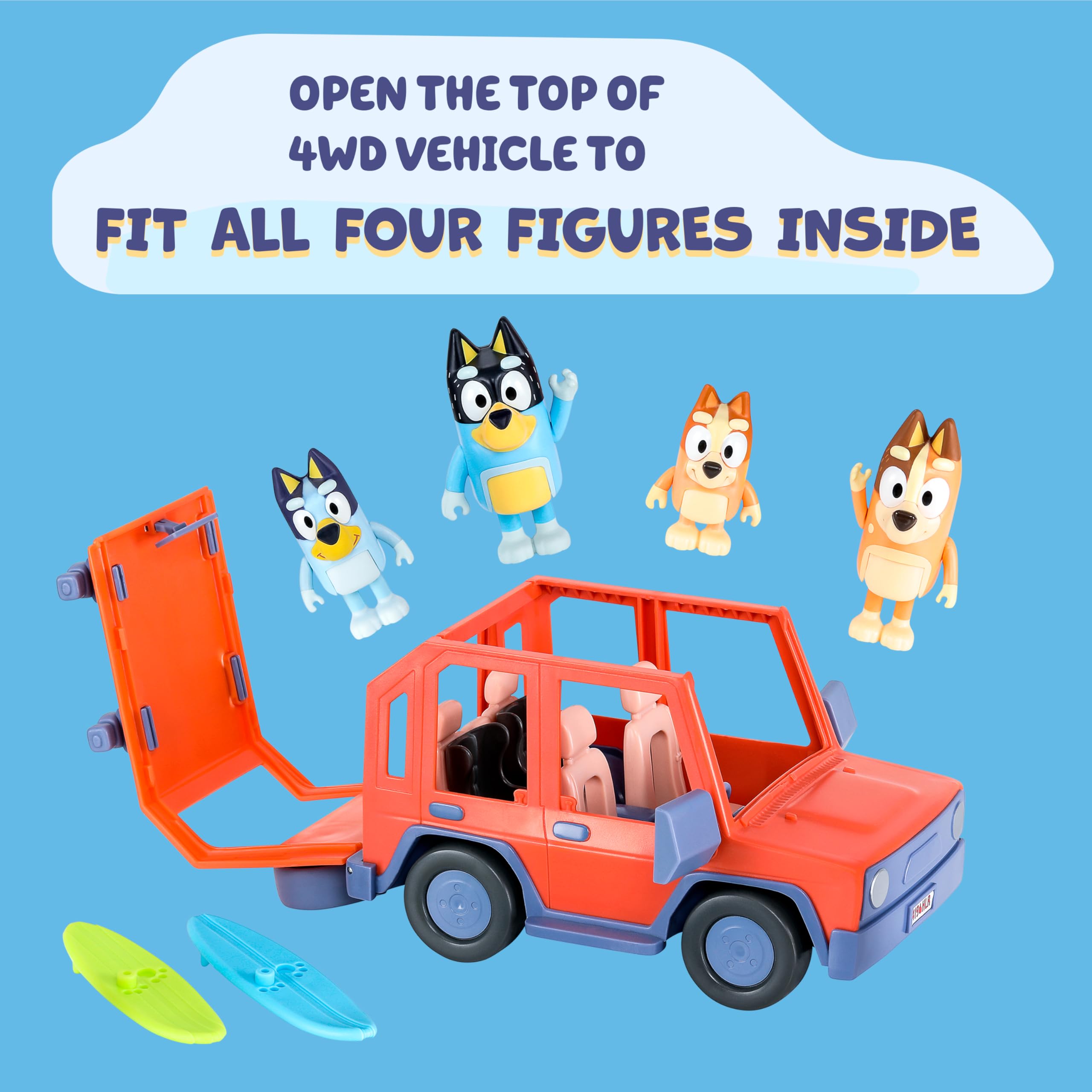 Bluey Heeler Family 4WD Vehicle Playset with 4 Figures, Surfboards & Stickers - Amazon Exclusive 6