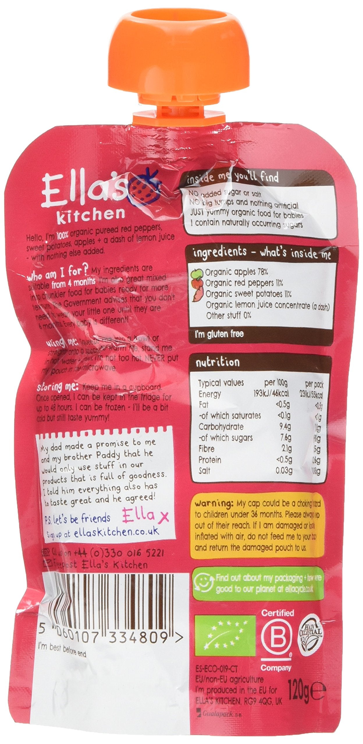 Ella's Kitchen Apples Sweet Potatoes + Peppers Organic Baby Food Pouch | 120g 2