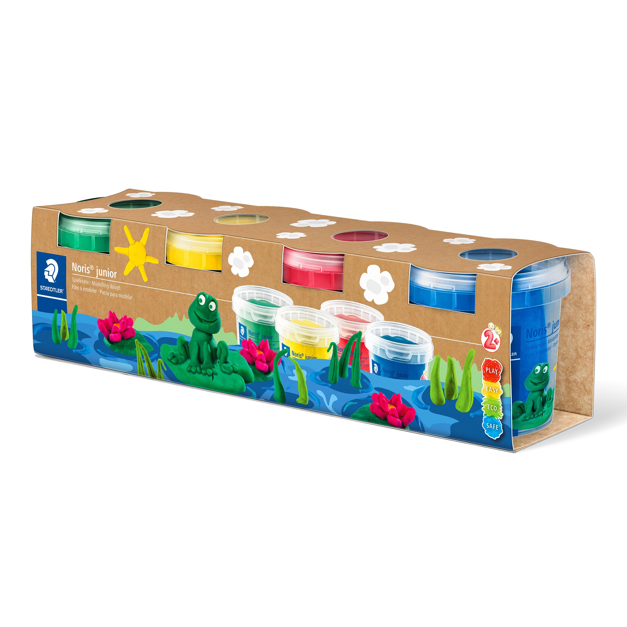 STAEDTLER Noris Junior Modelling Dough - 4 Assorted Colours Set | Non-Toxic Clay for Toddlers 1