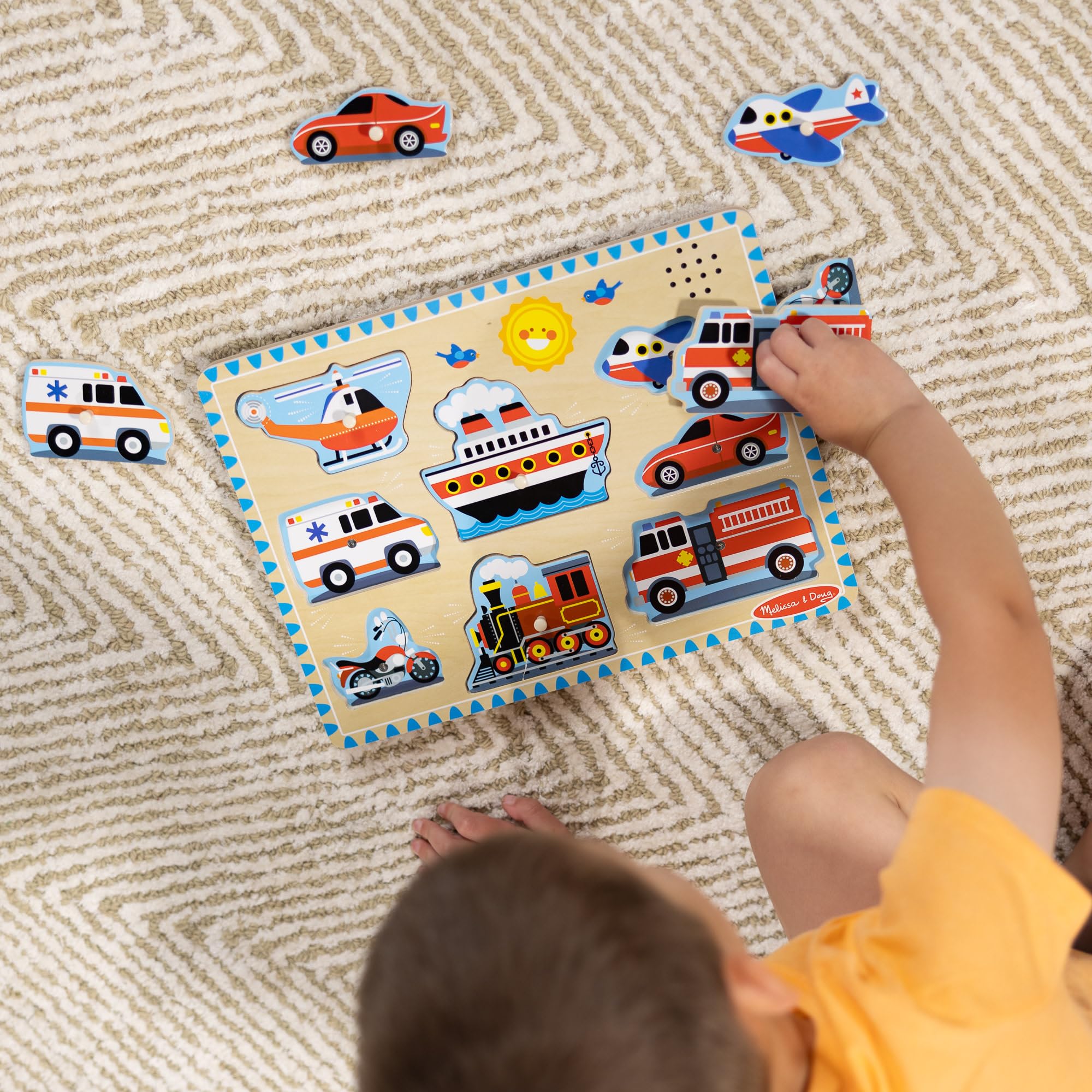 Melissa & Doug Vehicles Wooden Peg Puzzle - Sound-Enhanced Learning Toy for 2+ Year Olds 13