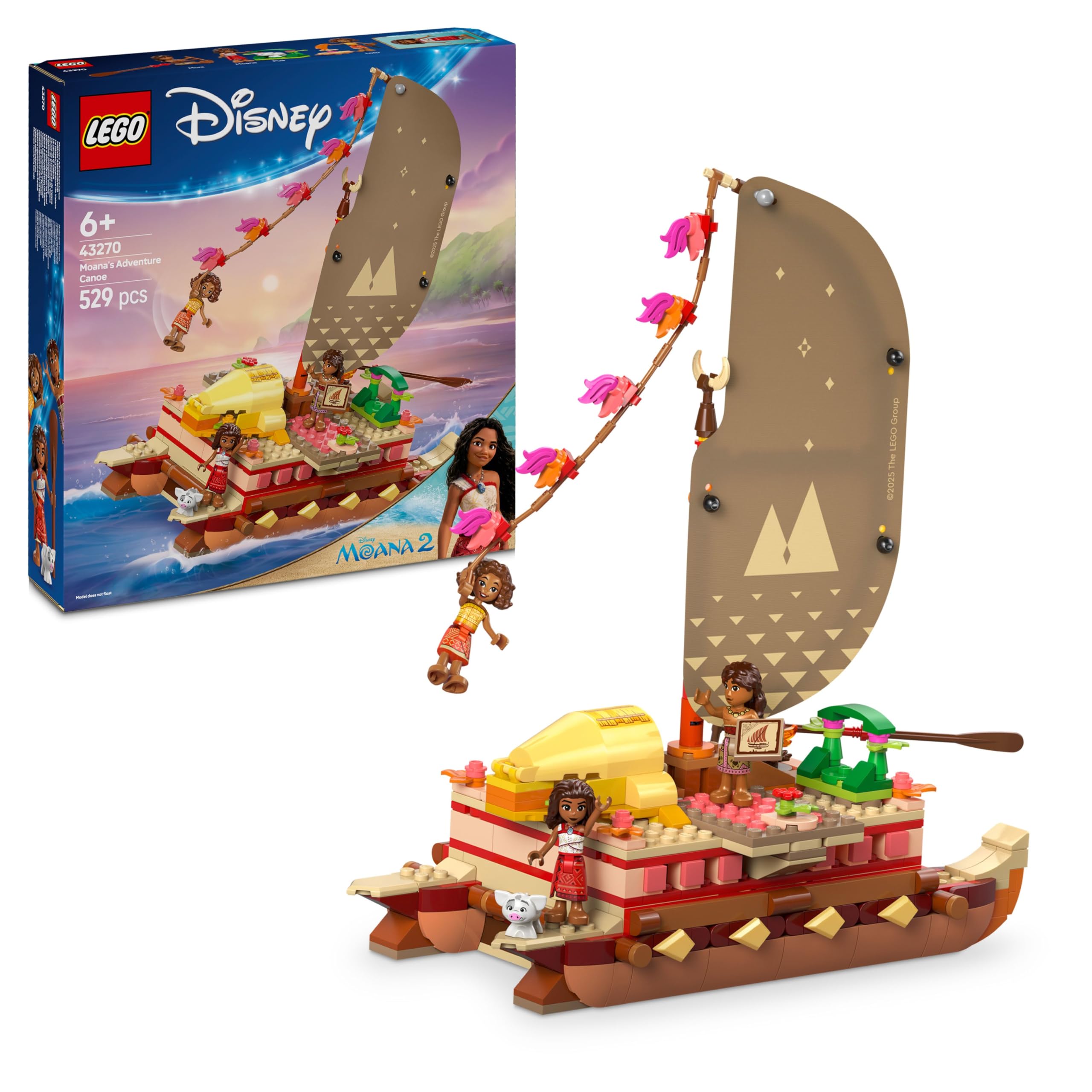 LEGO Disney Moana's Adventure Canoe - Buildable Boat Toy with 4 Characters for Kids 6+