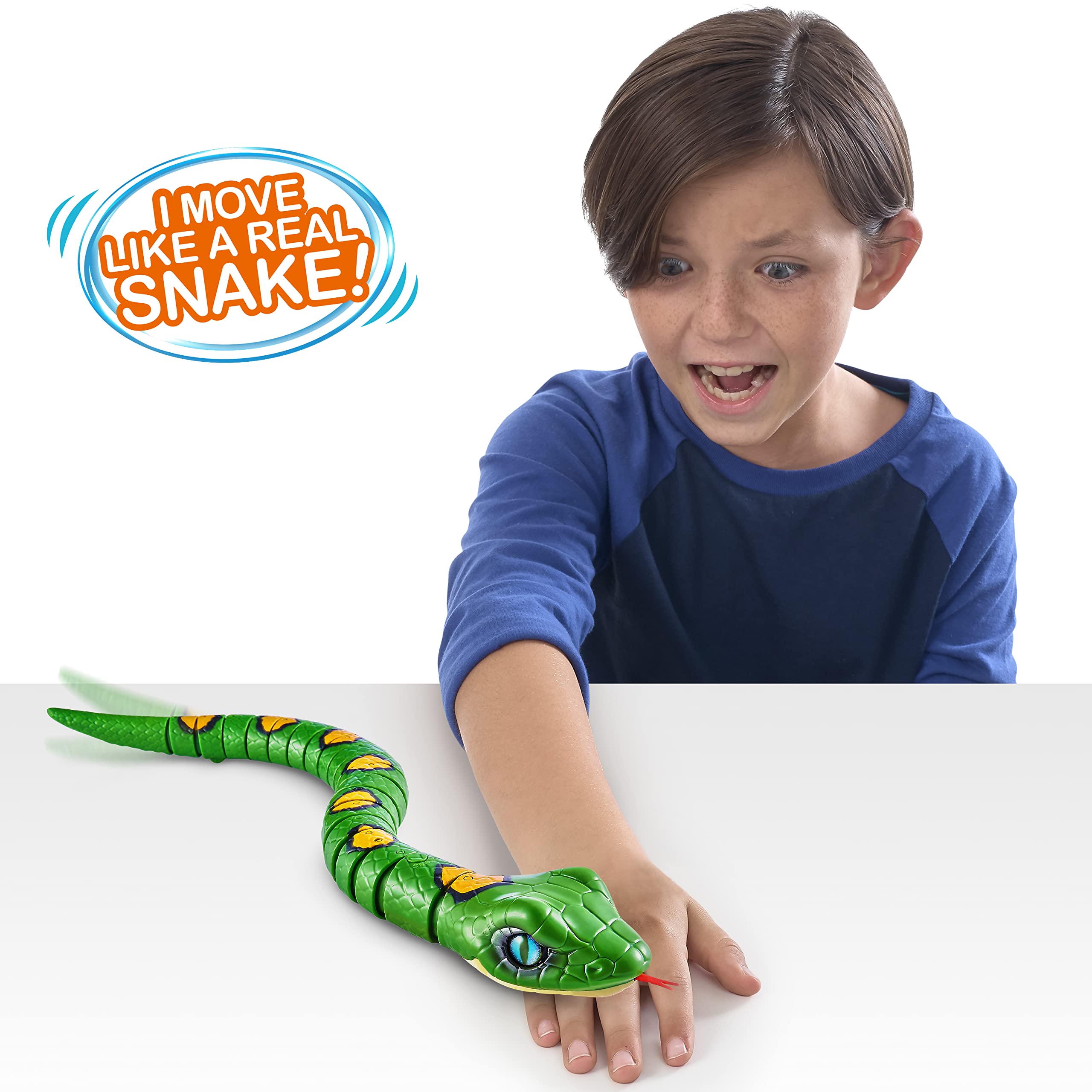 Robo Alive Snake Series 3 - Realistic Robotic Toy Pet with Light-Up Mouth & Slithering Movement (Green) 7
