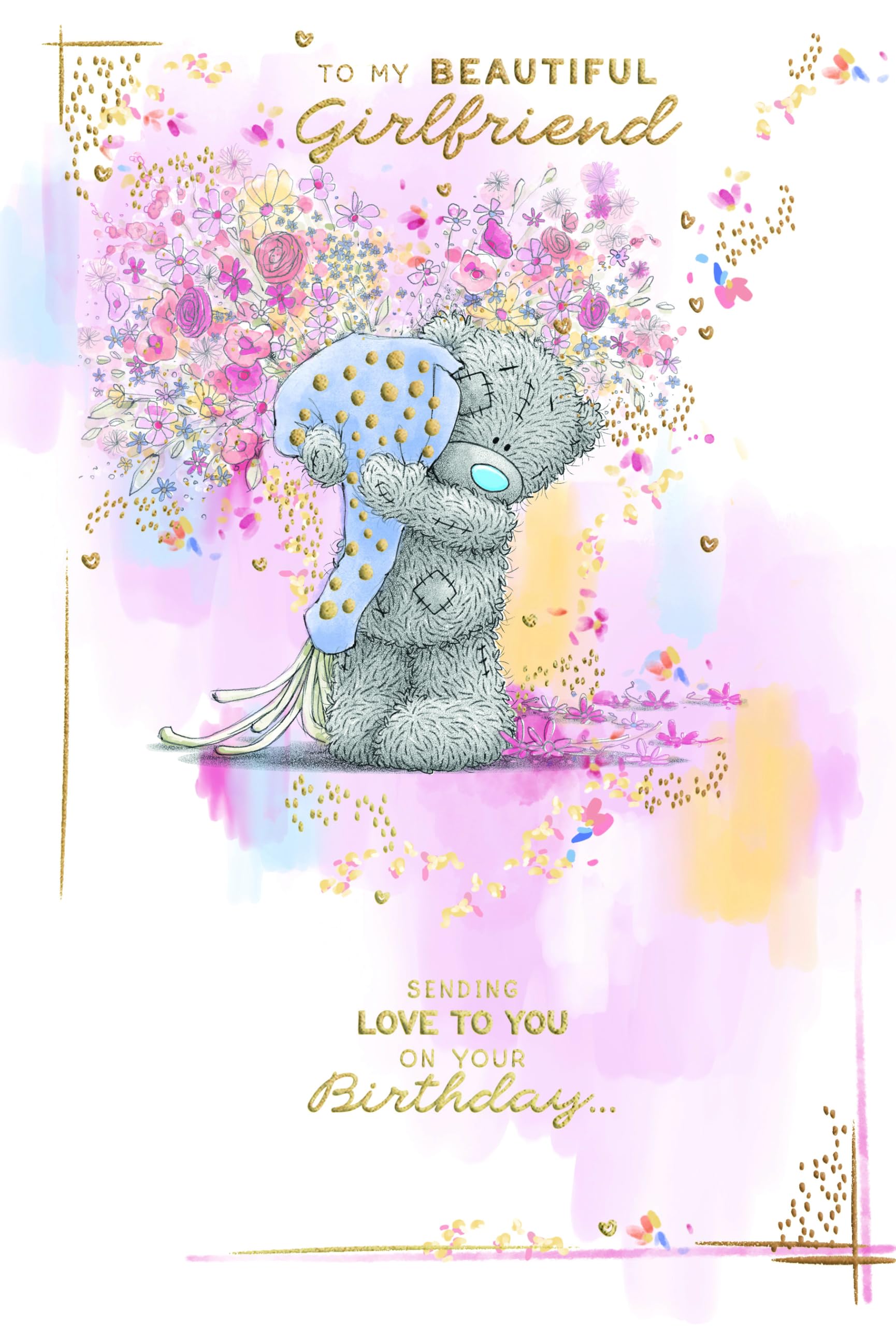 Me To You Tatty Teddy Birthday Card for Girlfriend | Gold Foil Finish | 15.2 x 22.8 cm 1