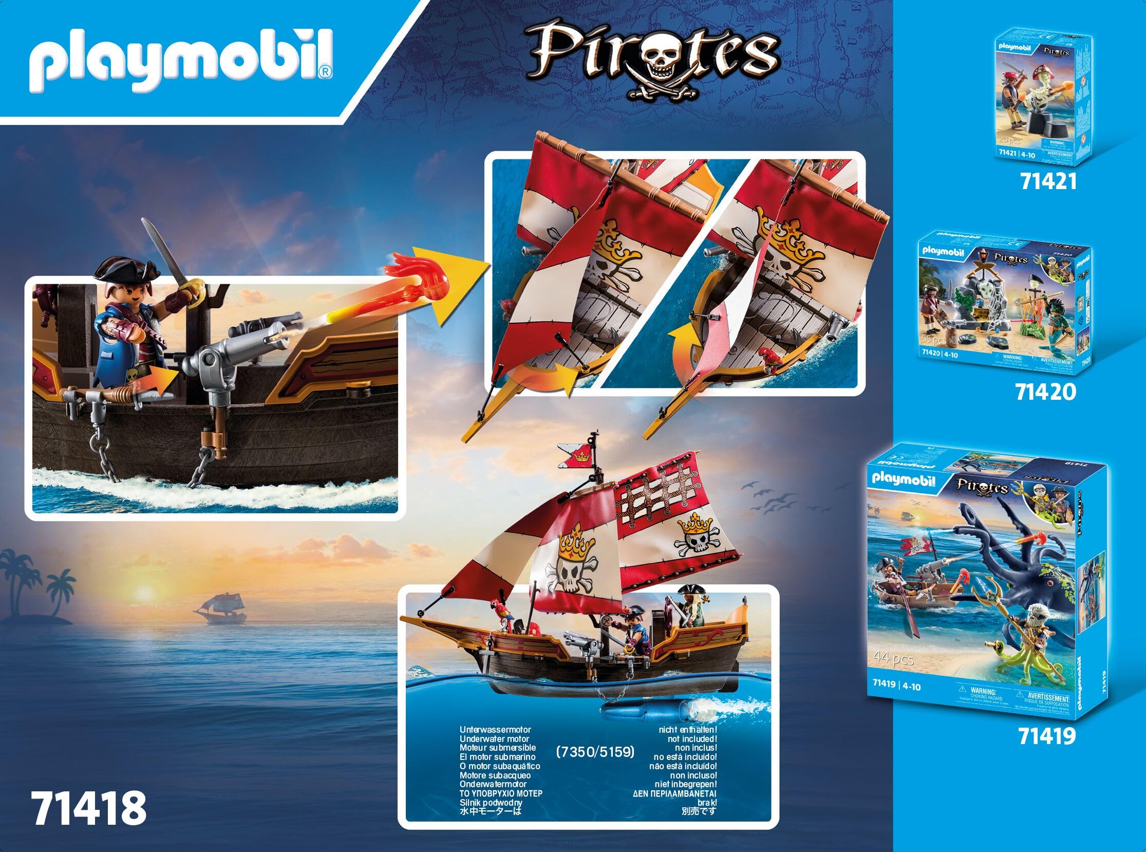 Playmobil 71418 Pirates: Small Pirate Vessel Playset for Kids 4+ 7
