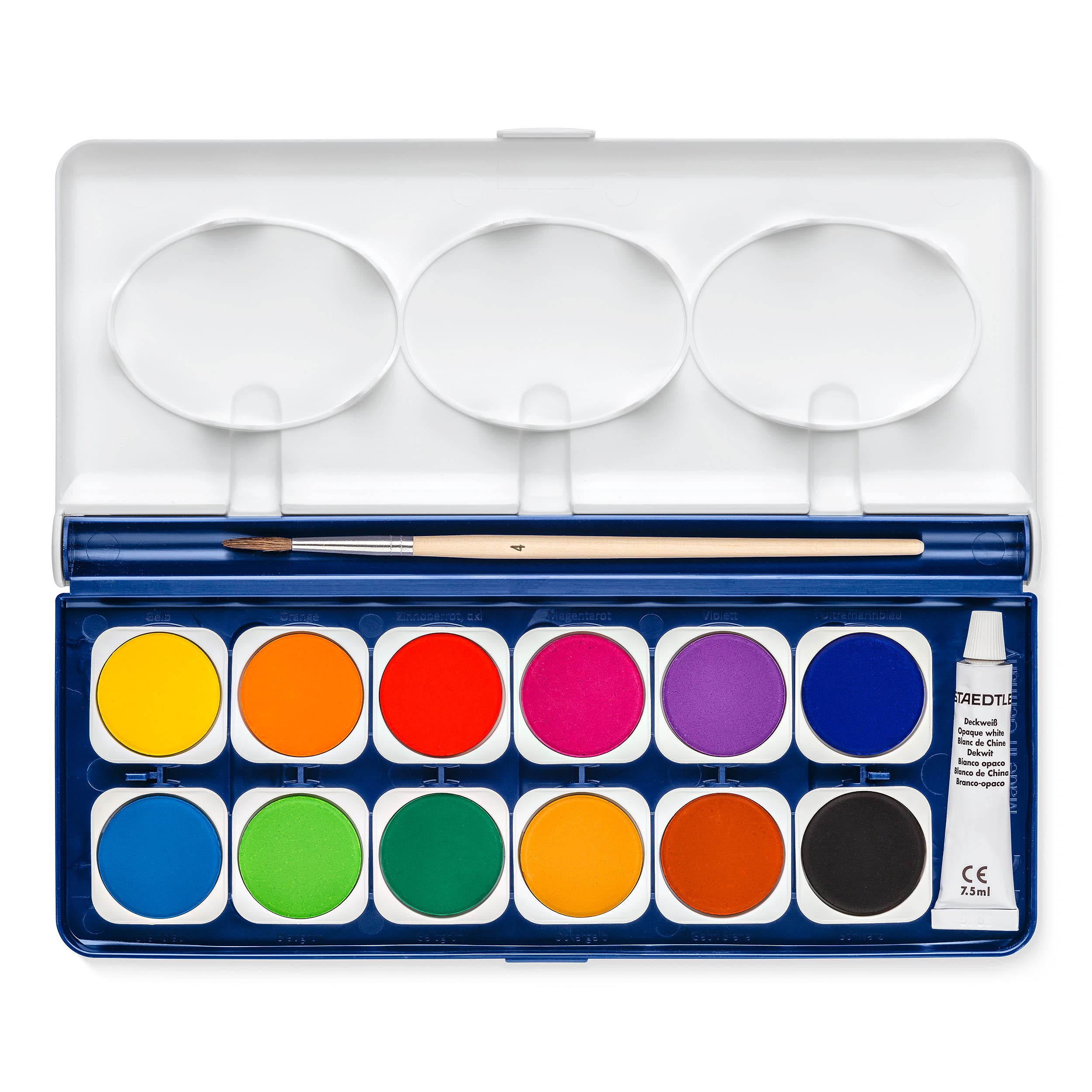 STAEDTLER Noris Watercolour Paint Set - 12 Assorted Colours with Brush & Opaque White 6