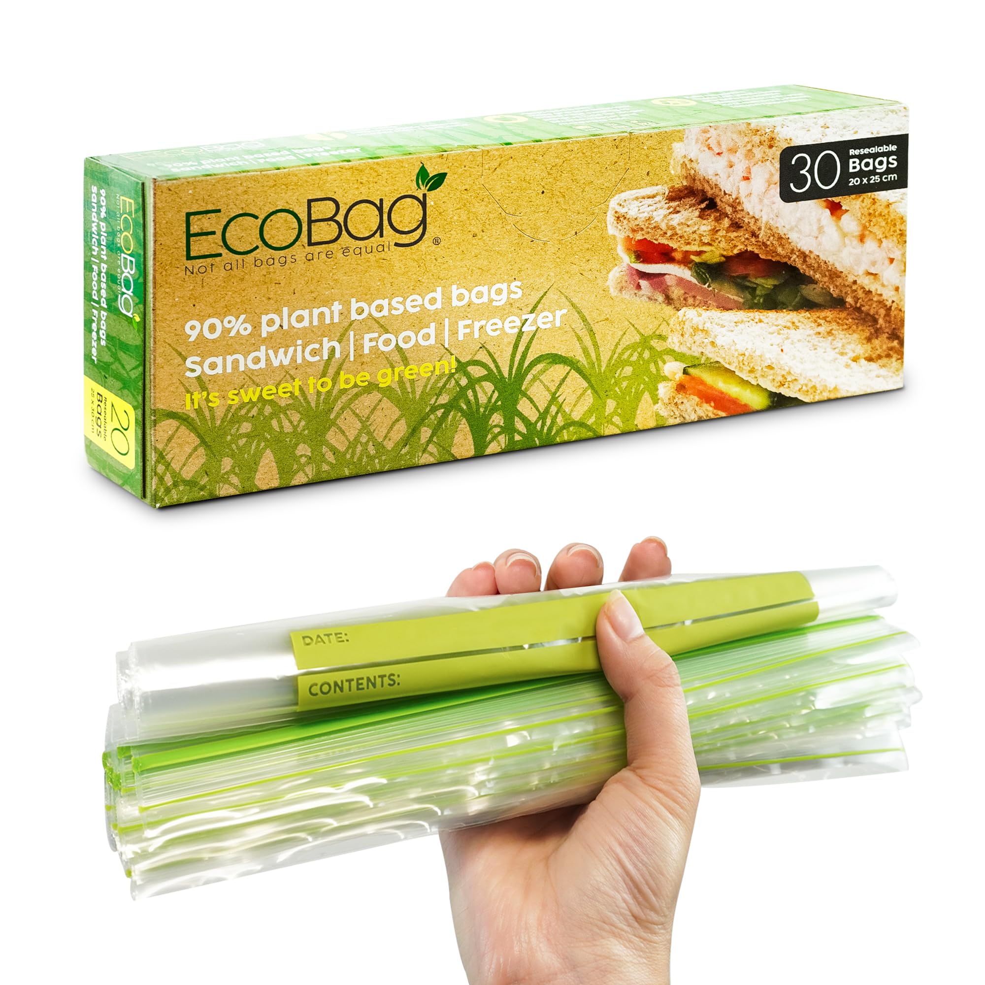 EcoBag 30 Pack Reusable Freezer/Sandwich Bags - 4.5L, 35 Microns, Clear