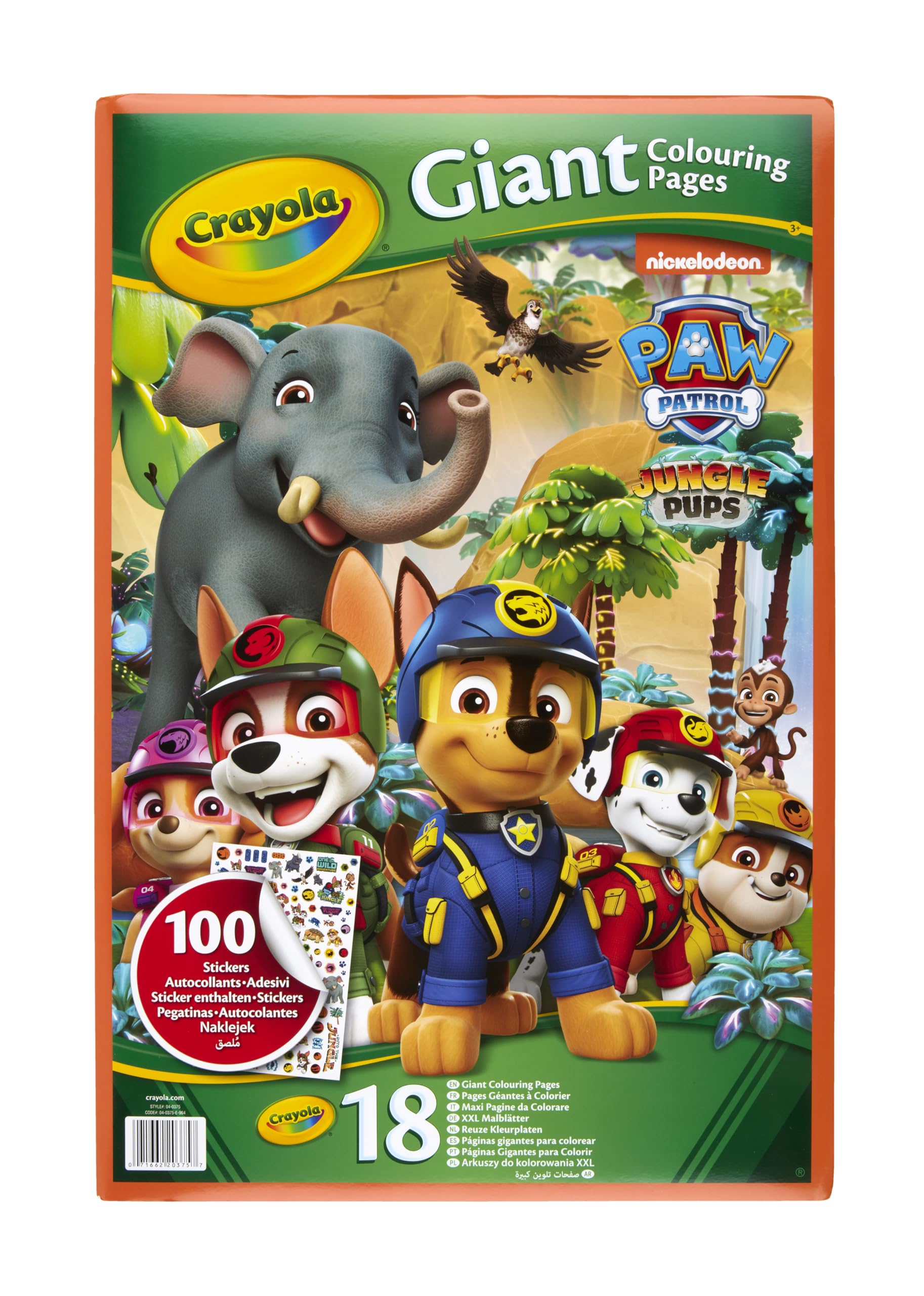 CRAYOLA Paw Patrol Jungle Pups Giant Colouring Pages with 100 Stickers | Ages 3+