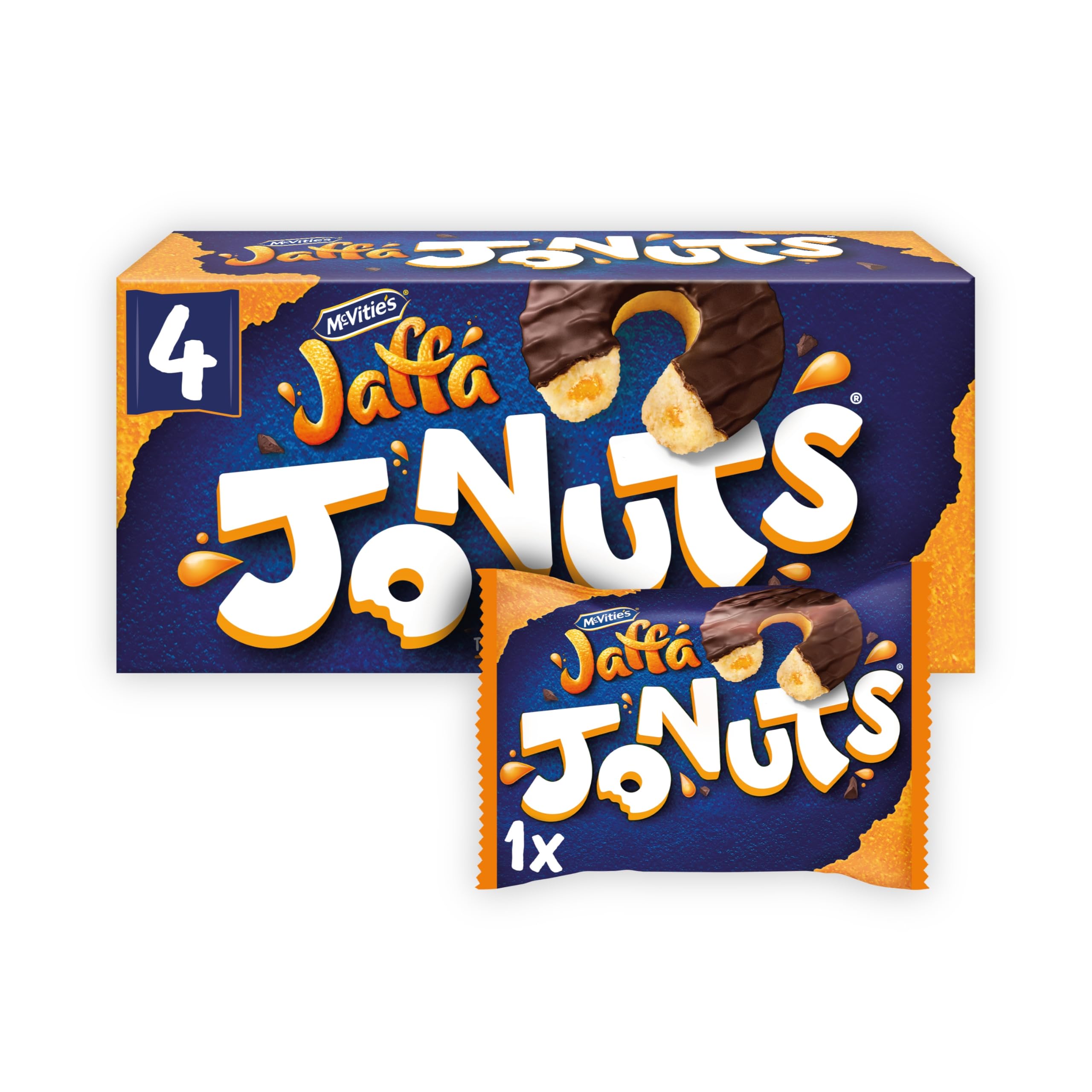 McVitie's Jaffa Cakes Original Jaffa Jonuts, 4 x 43g Chocolate Coated Donut-Shaped Biscuits