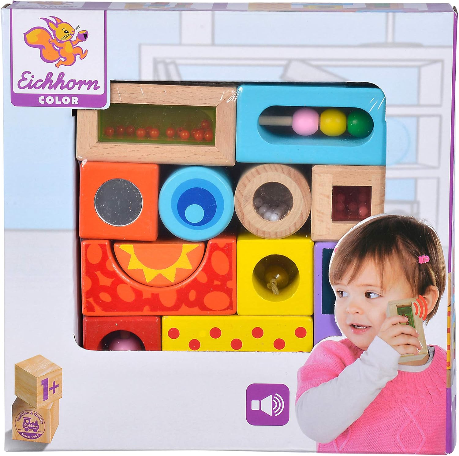 Eichhorn 100002240 Sound Building Blocks - Educational Wooden Toy for Toddlers 12 Months+ 5