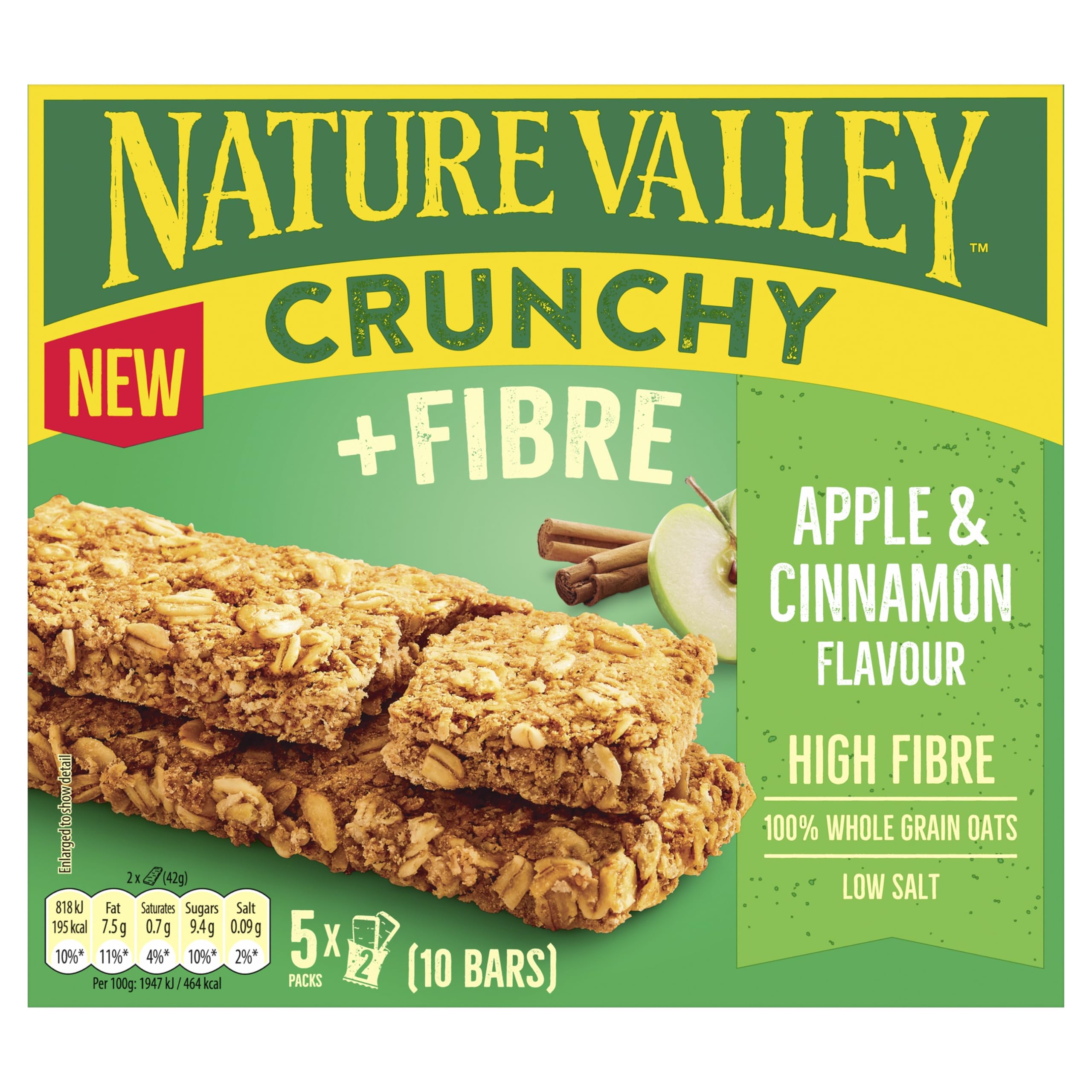 Nature Valley Crunchy Apple Cinnamon Whole Grain Oat Bars - High Fibre | 5 x 42g Bars 1