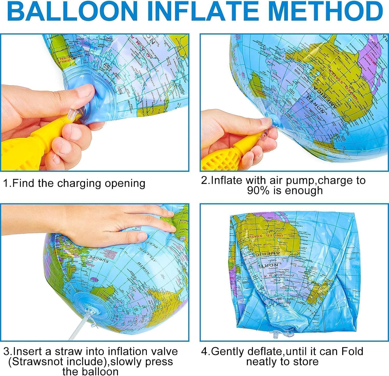 SHATCHI Inflatable World Globe - 15"/38cm Educational Geography Ball for Kids and Teachers 5