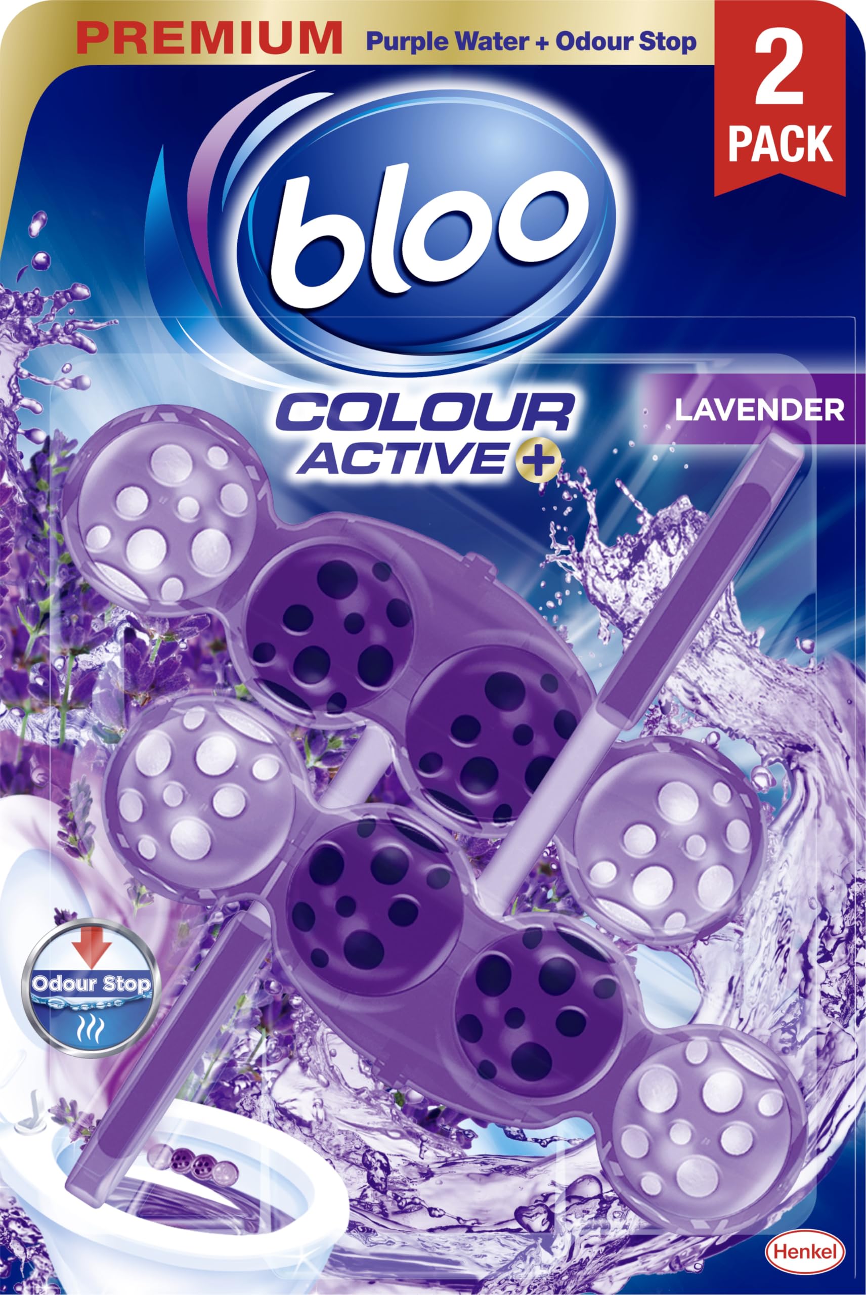 Bloo Colour Active Toilet Rim Block - Lavender Scent, Anti-Limescale, Odour-Stop Technology, 240 Flushes