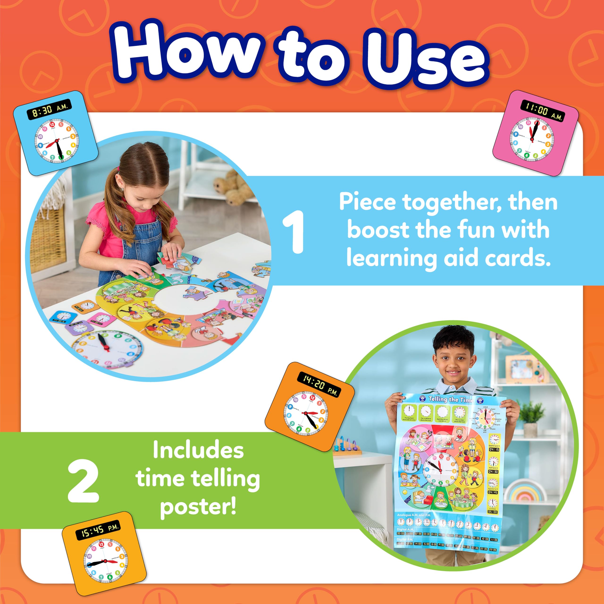 Orchard Toys Tell the Time Puzzle - Educational Clock Learning Toy | 24 Pieces | Ages 3+ 4
